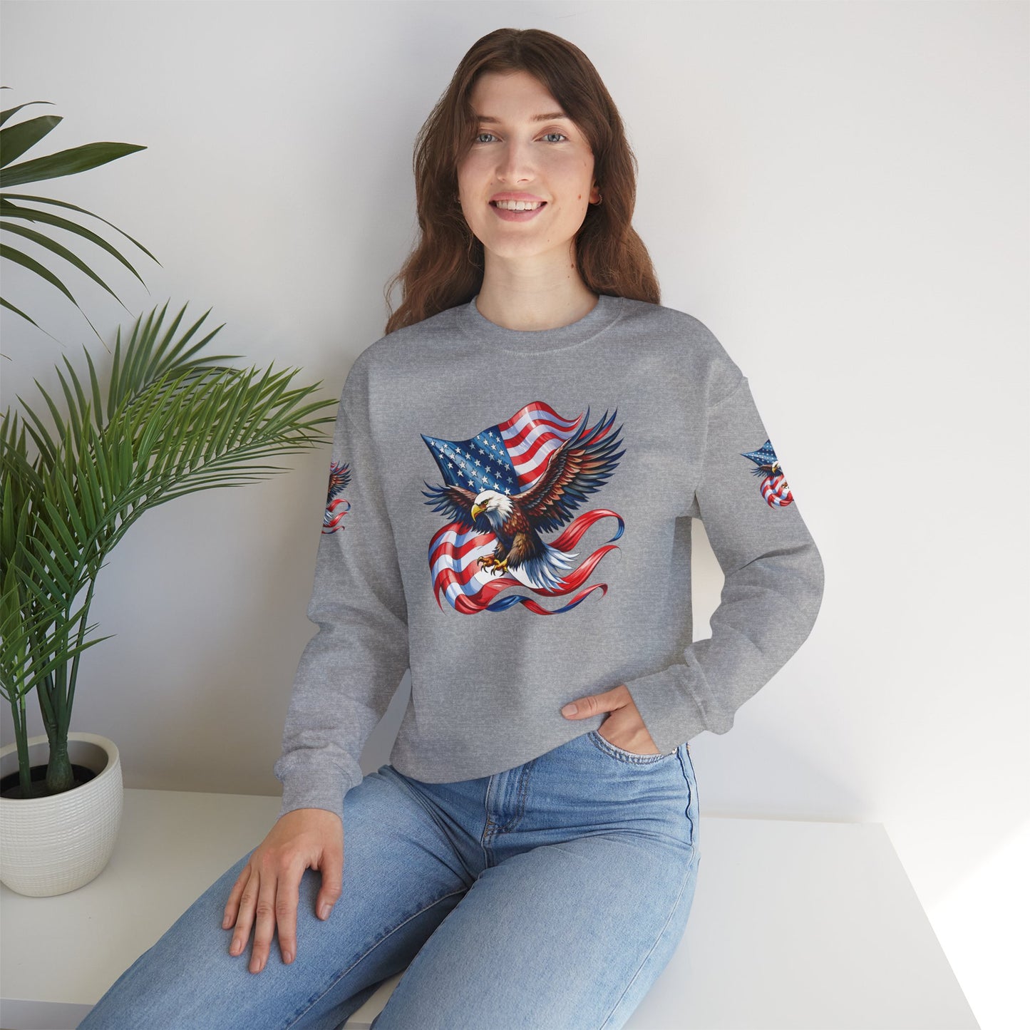 Princess Grace Patriotic Eagle Crewneck Sweatshirt Unisex Heavy Blend Perfect for Independence Day and Memorial Day