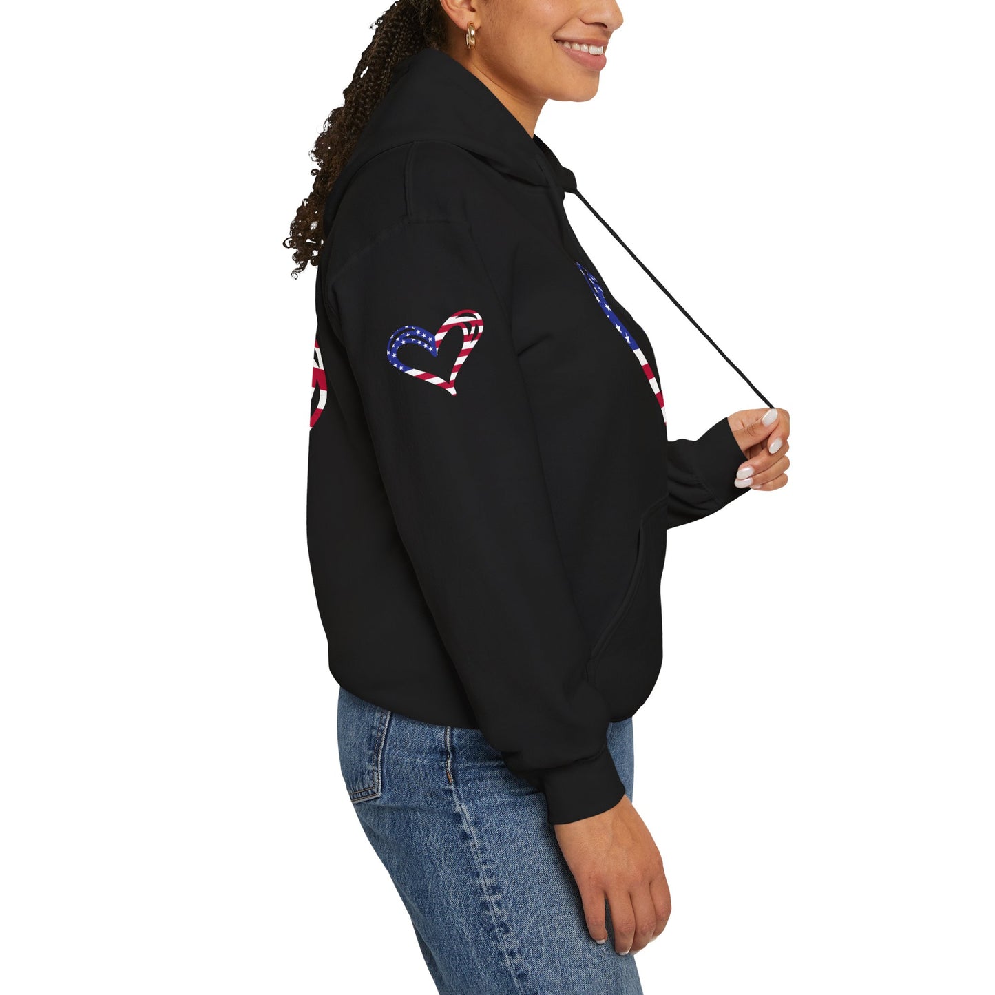 Princess Grace Patriotic Heart Unisex Hoodie Comfortable Heavy Blend Sweatshirt for Independence Day and Everyday Wear