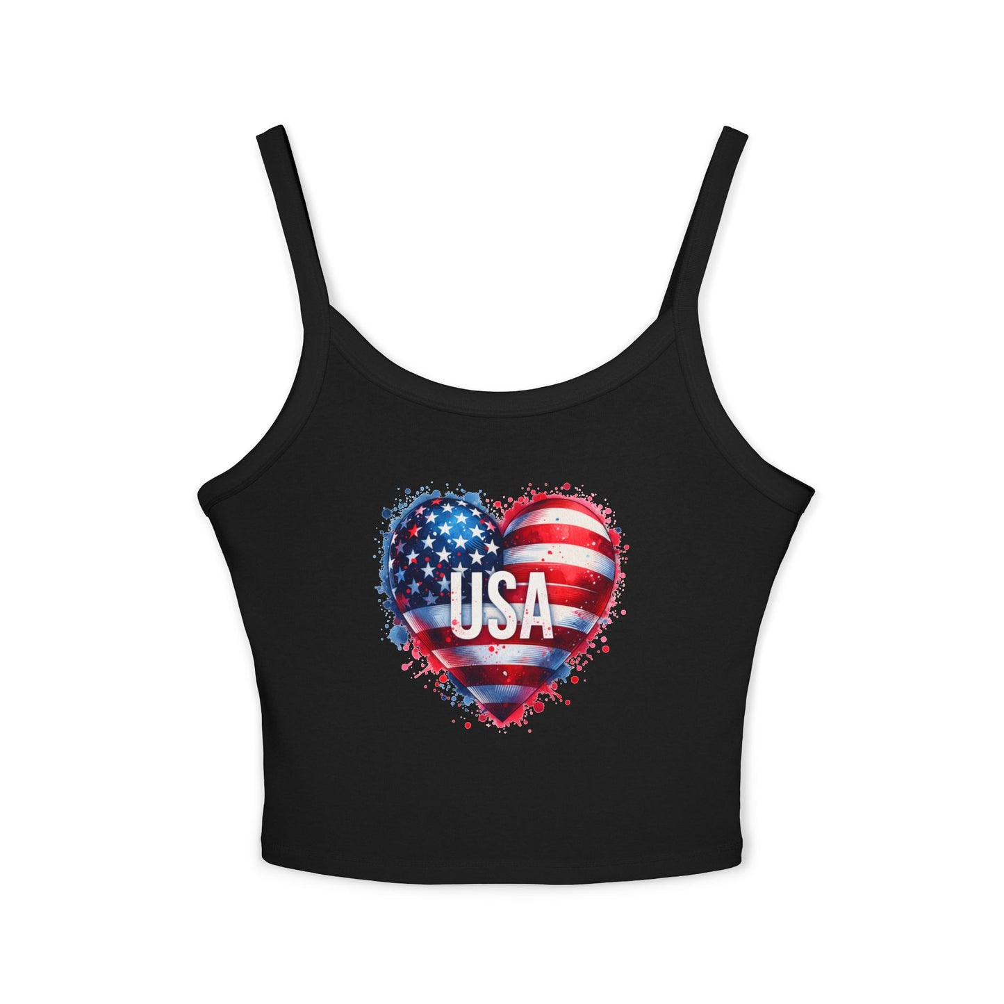 Princess Grace Patriotic Women's Spaghetti Strap Tank Top USA Heart Design