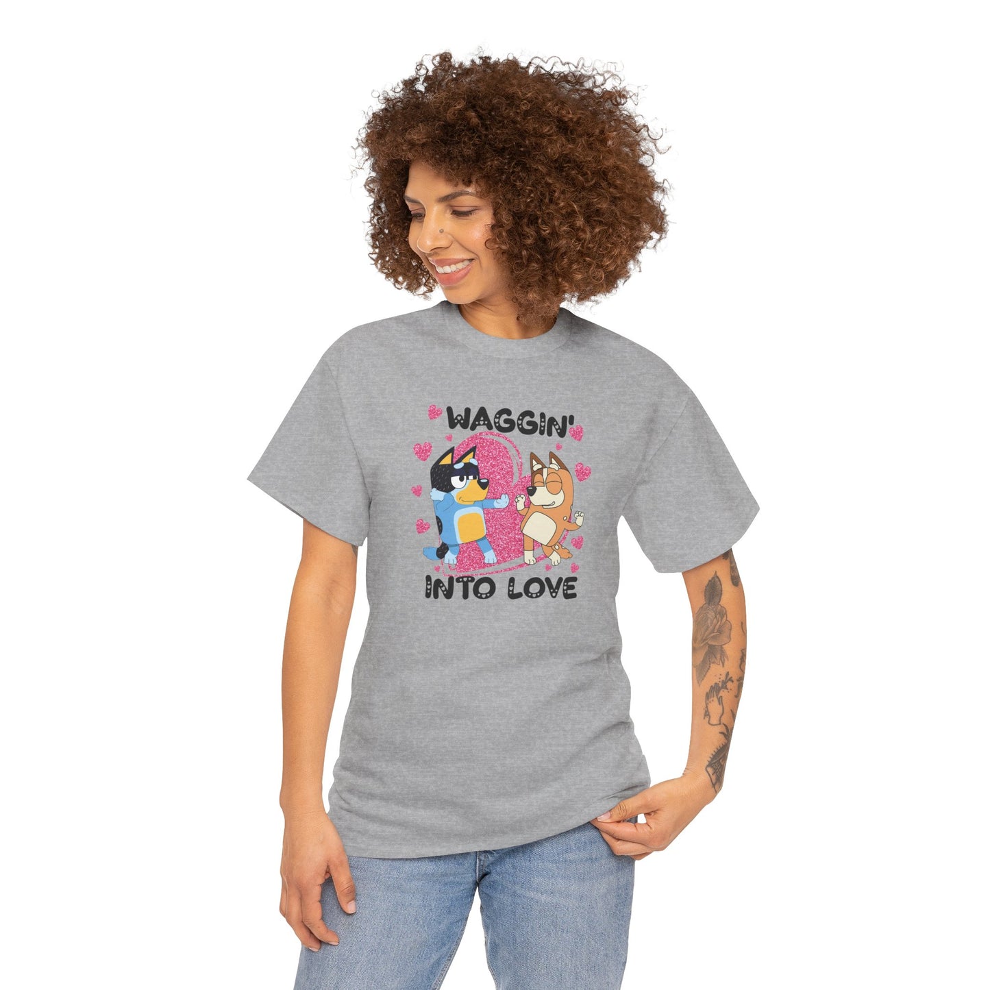 Princess Grace Bluey Waggin' Into Love Unisex Heavy Cotton Tee Cute Pet Themed Shirt for Animal Lovers