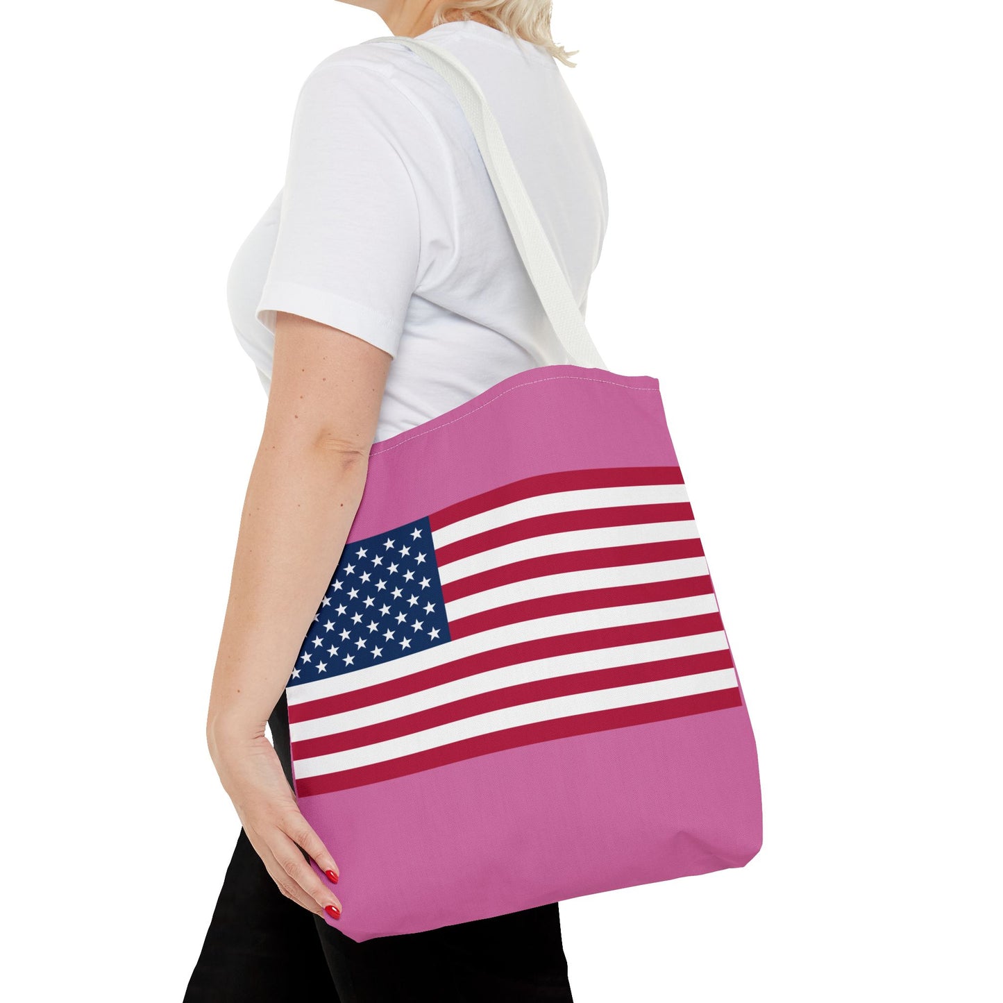 Princess Grace Patriotic Pink Tote Bag with American Flag Design