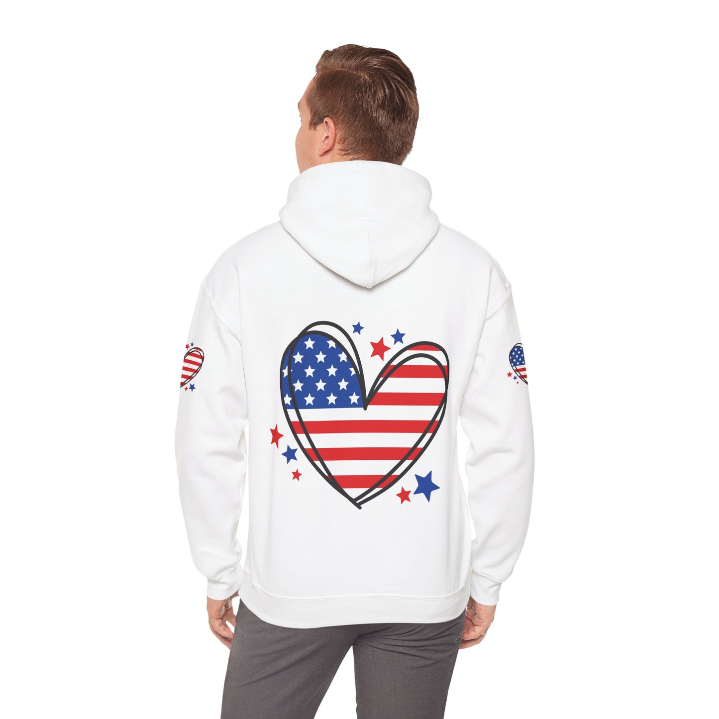 Princess Grace Patriotic Heart Hoodie Unisex Heavy Blend Hooded Sweatshirt for Independence Day & Year Round Love