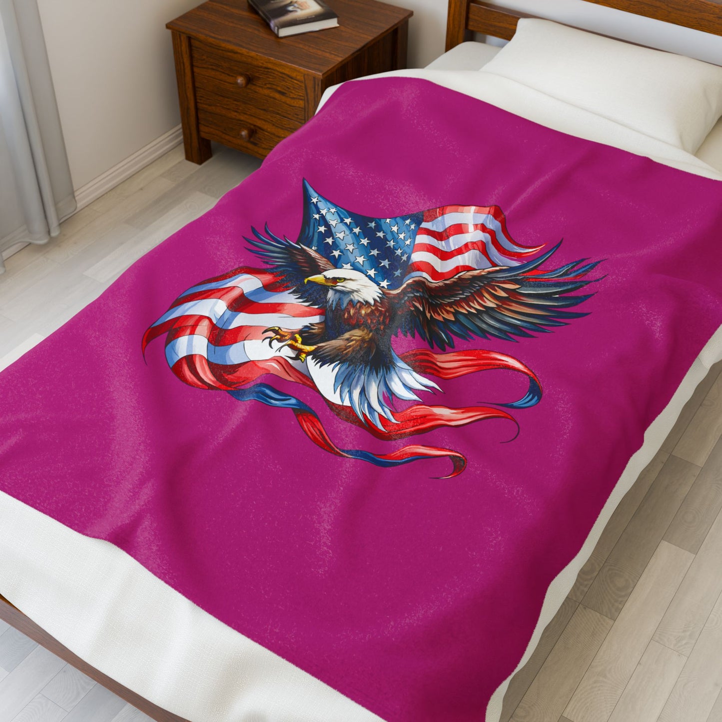 Princess Grace Patriotic Eagle Velveteen Plush Blanket Soft Cozy Throw for Holidays