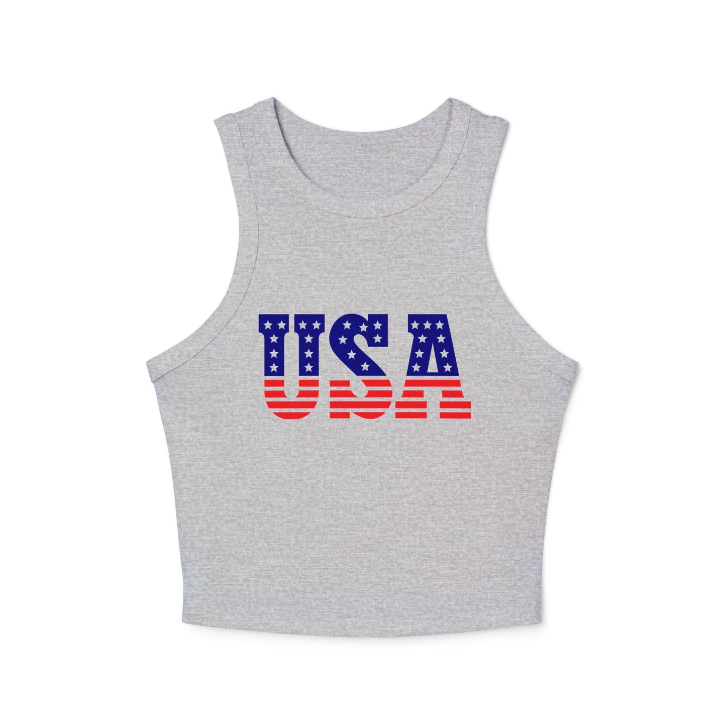Princess Grace USA Flag Women's Micro Rib Racer Tank Top Patriotic Summer Wear