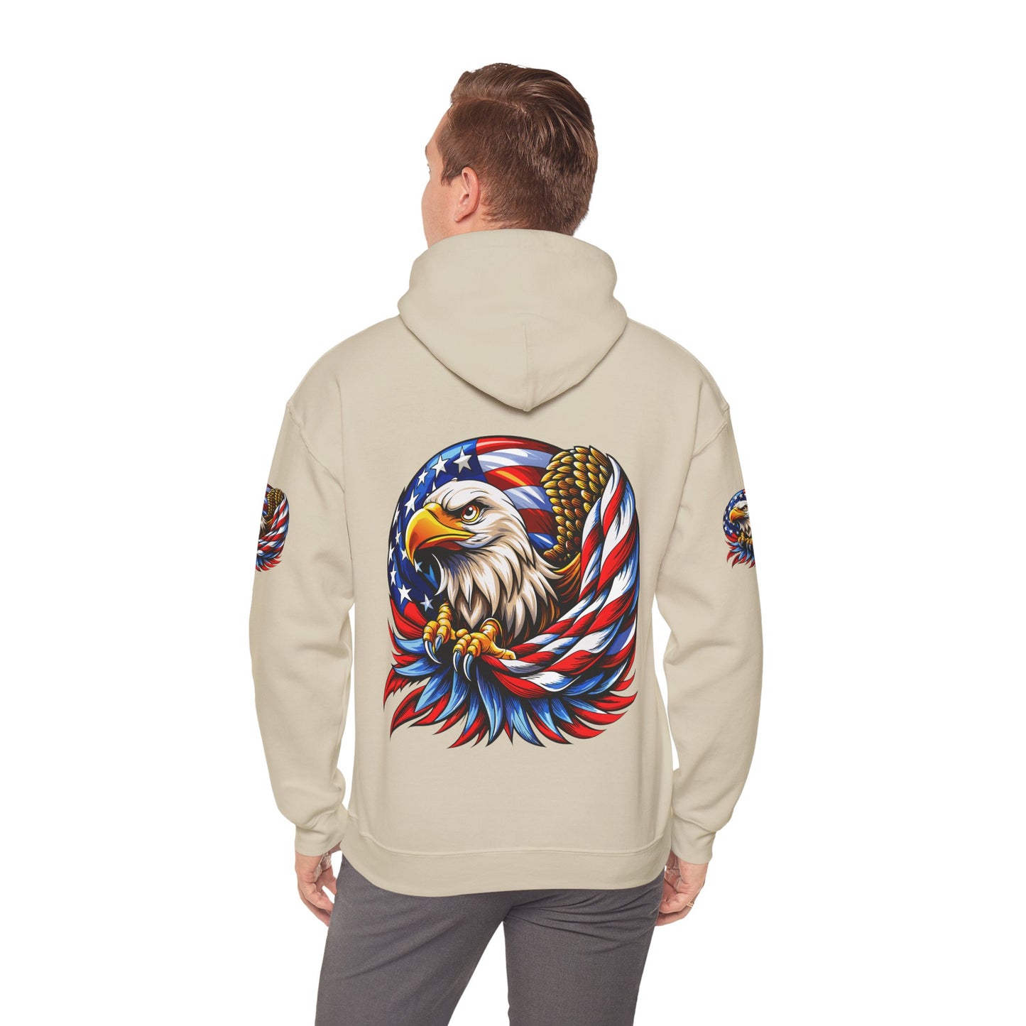 Princess Grace Patriotic Eagle Hoodie Unisex Heavy Blend Sweatshirt with American Flag Design