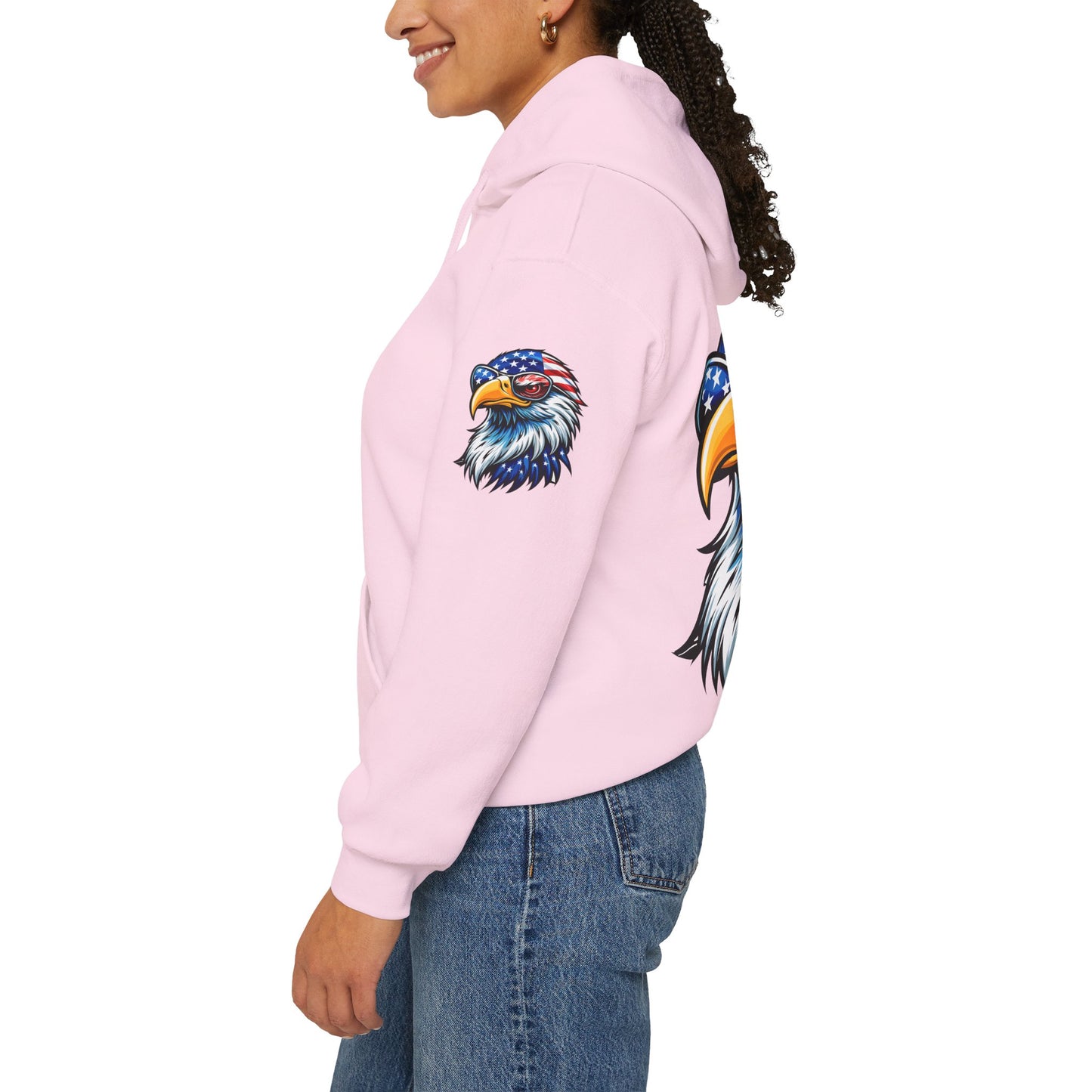 Princess Grace Patriotic Eagle Hoodie Unisex Heavy Blend Sweatshirt with USA Flag Design