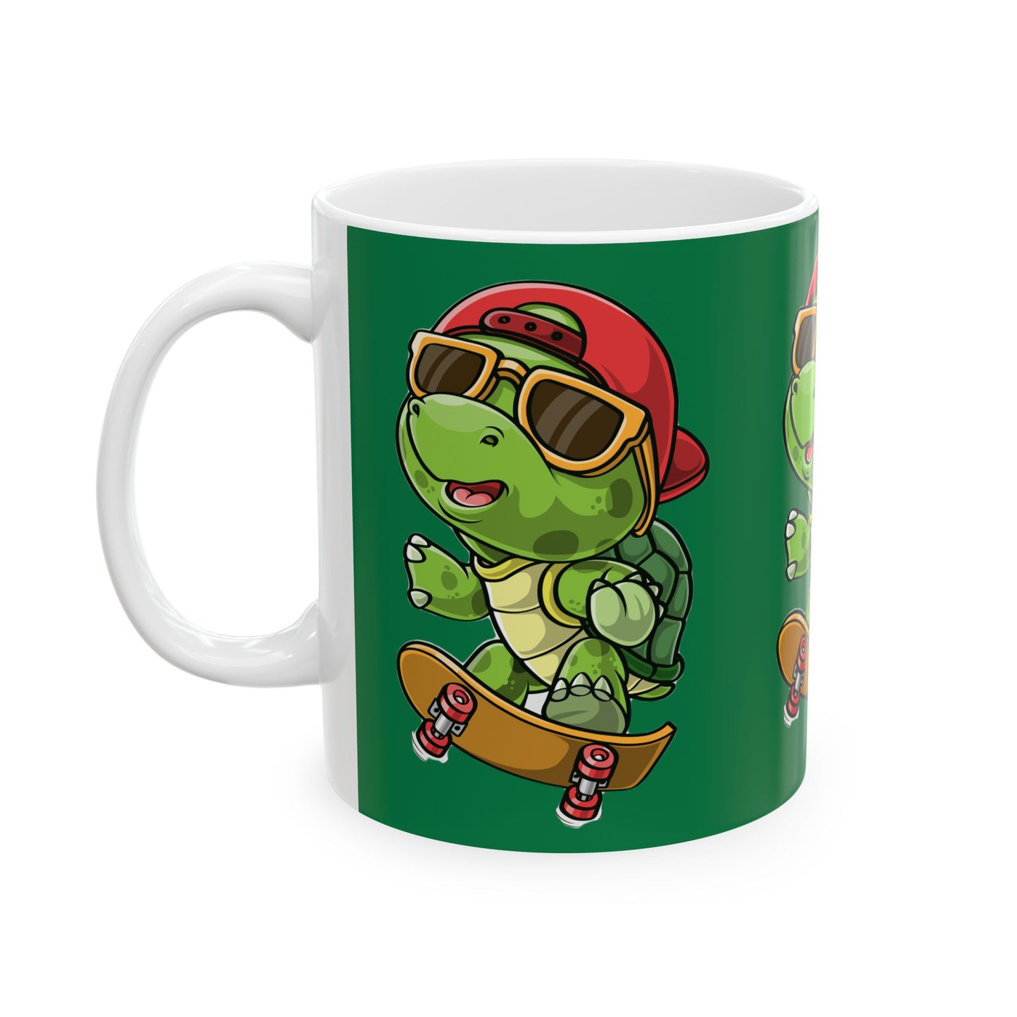 Princess Grace Cool Skateboarding Turtle Ceramic Mug Fun Green Cup for Kids and Teens