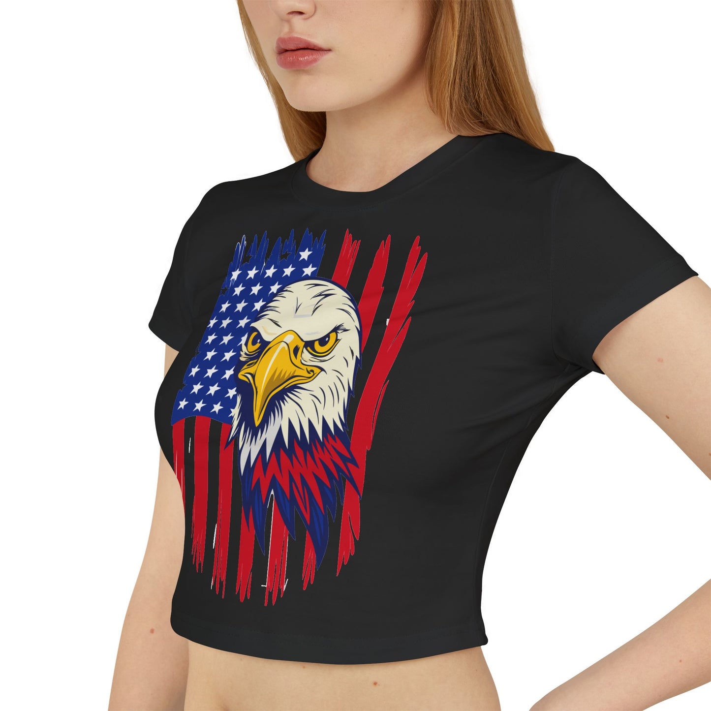 Princess Grace Patriotic Eagle Women's Baby Tee USA Graphic T-Shirt for Independence Day