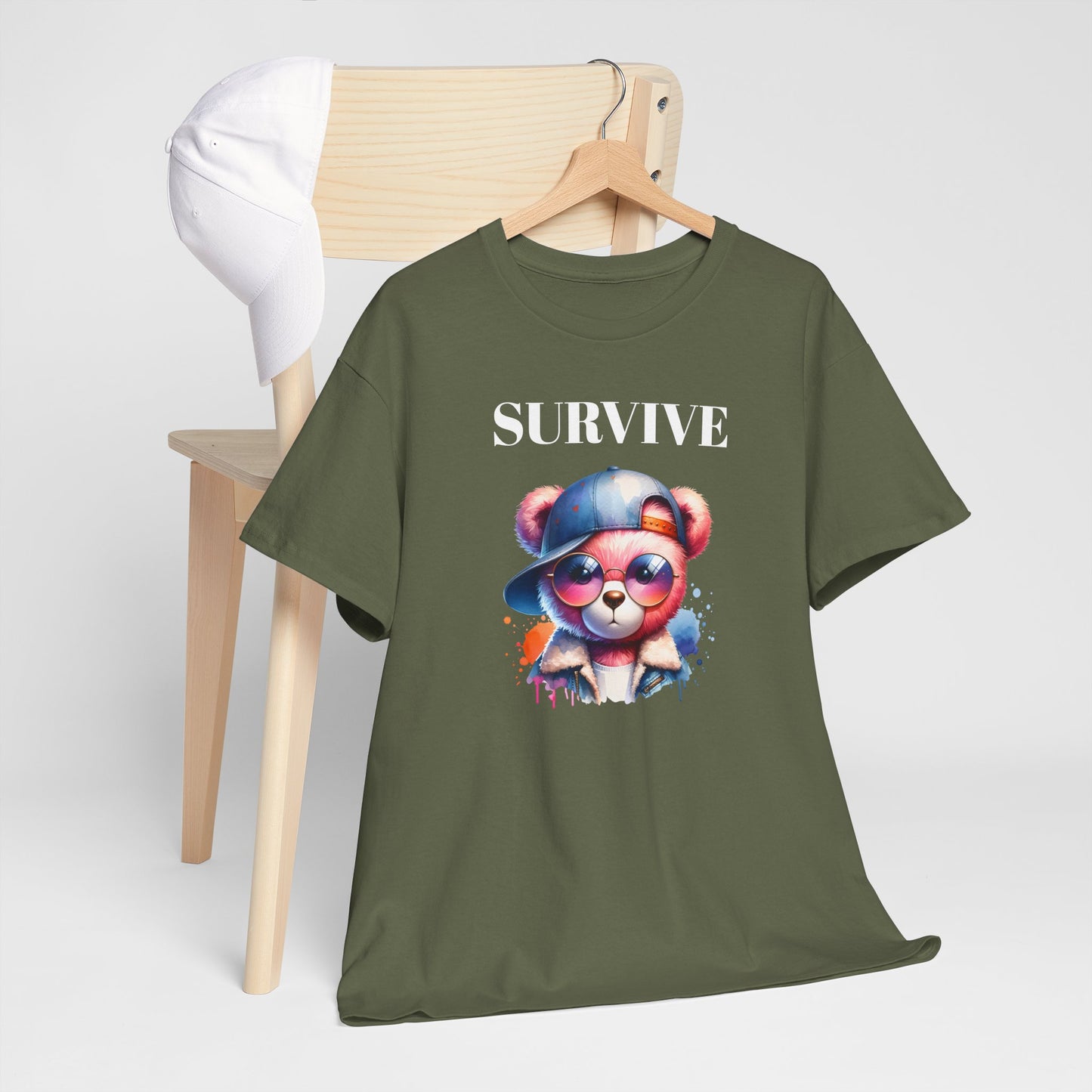 Princess Grace Survive Bear Graphic Unisex Heavy Cotton Tee Trendy and Fun Fashion for All Occasions