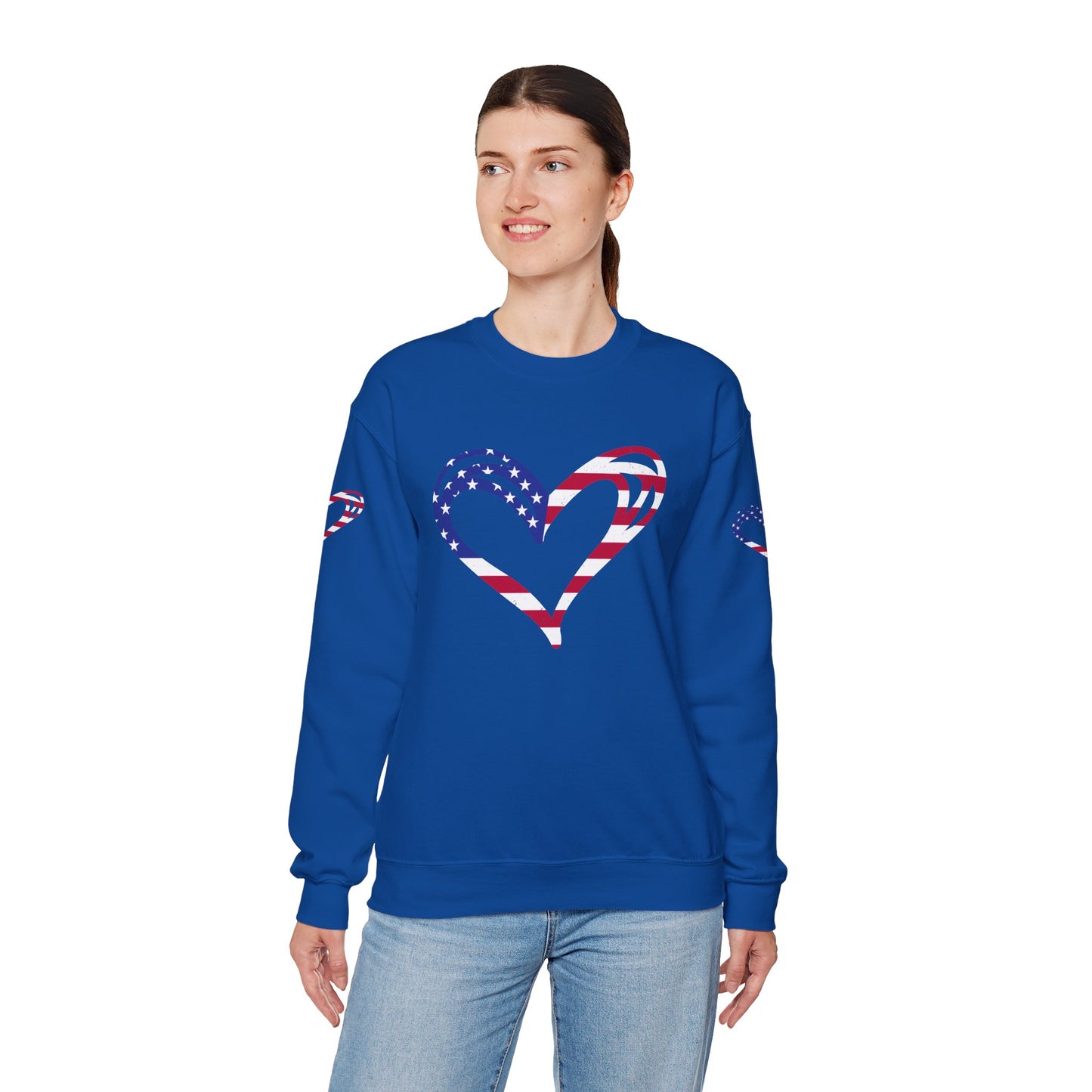 Princess Grace Patriotic Heart Sweatshirt Unisex Heavy Blend Crewneck with Candy Cane Design