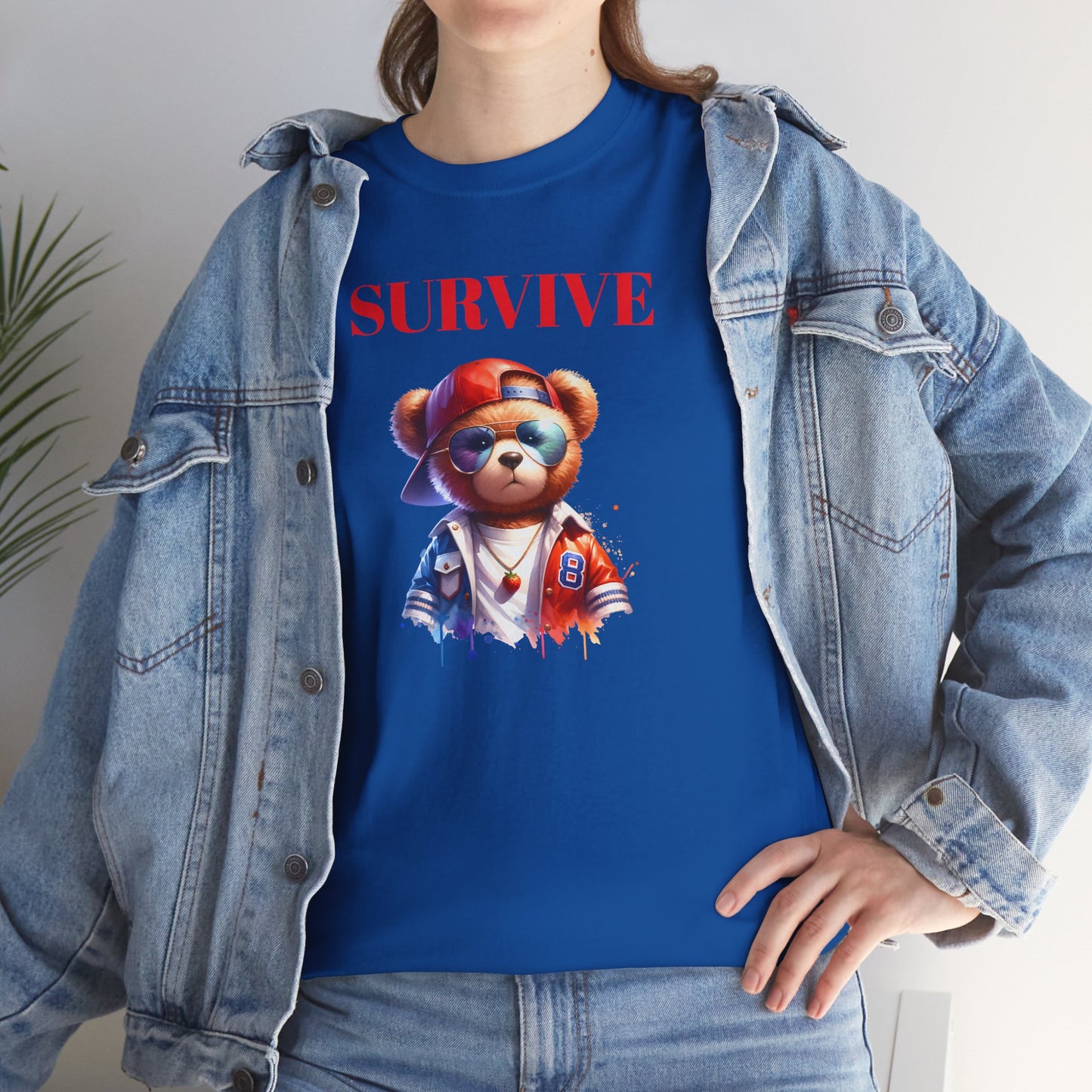 Princess Grace Survive Bear Unisex Heavy Cotton Tee Casual Graphic T-Shirt for Adventure Lovers