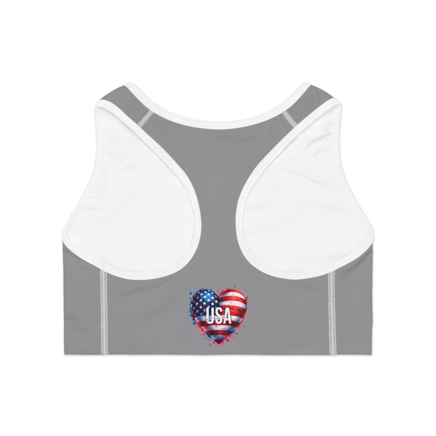 Princess Grace USA Heart Sports Bra Patriotic Activewear for Fitness Enthusiasts