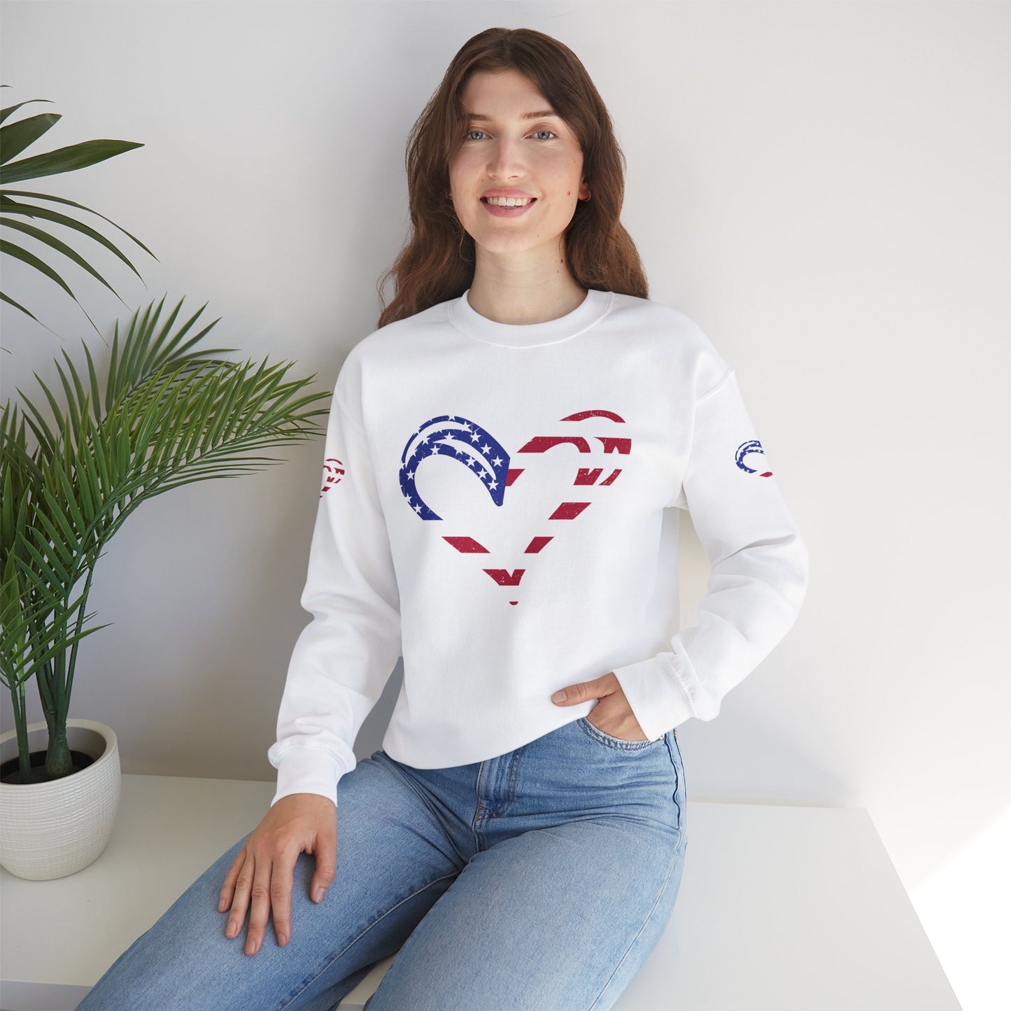 Princess Grace Patriotic Heart Sweatshirt Unisex Heavy Blend Crewneck with Candy Cane Design