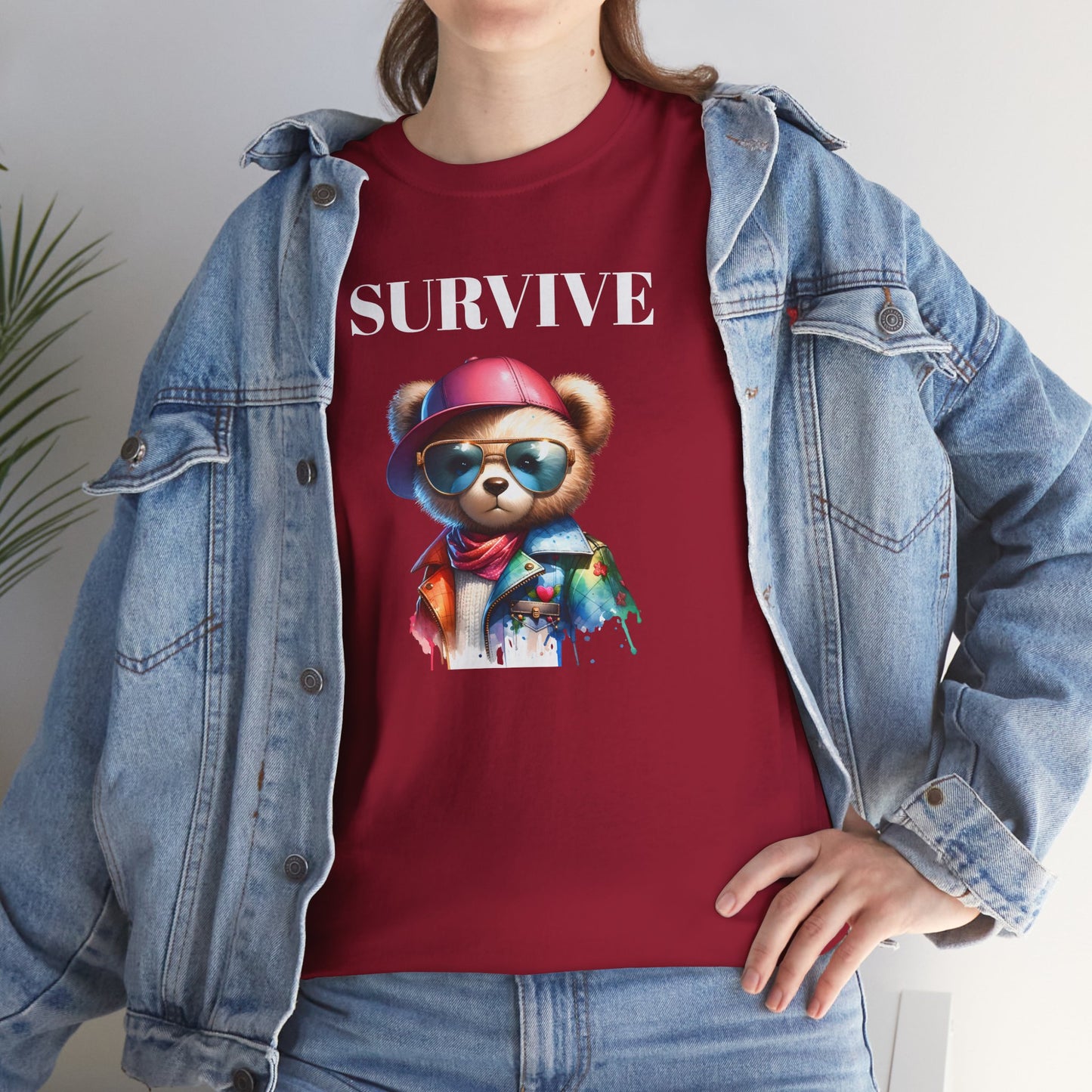 Princess Grace Survive Bear Unisex Heavy Cotton Tee Cool Graphic T-Shirt for Casual Style