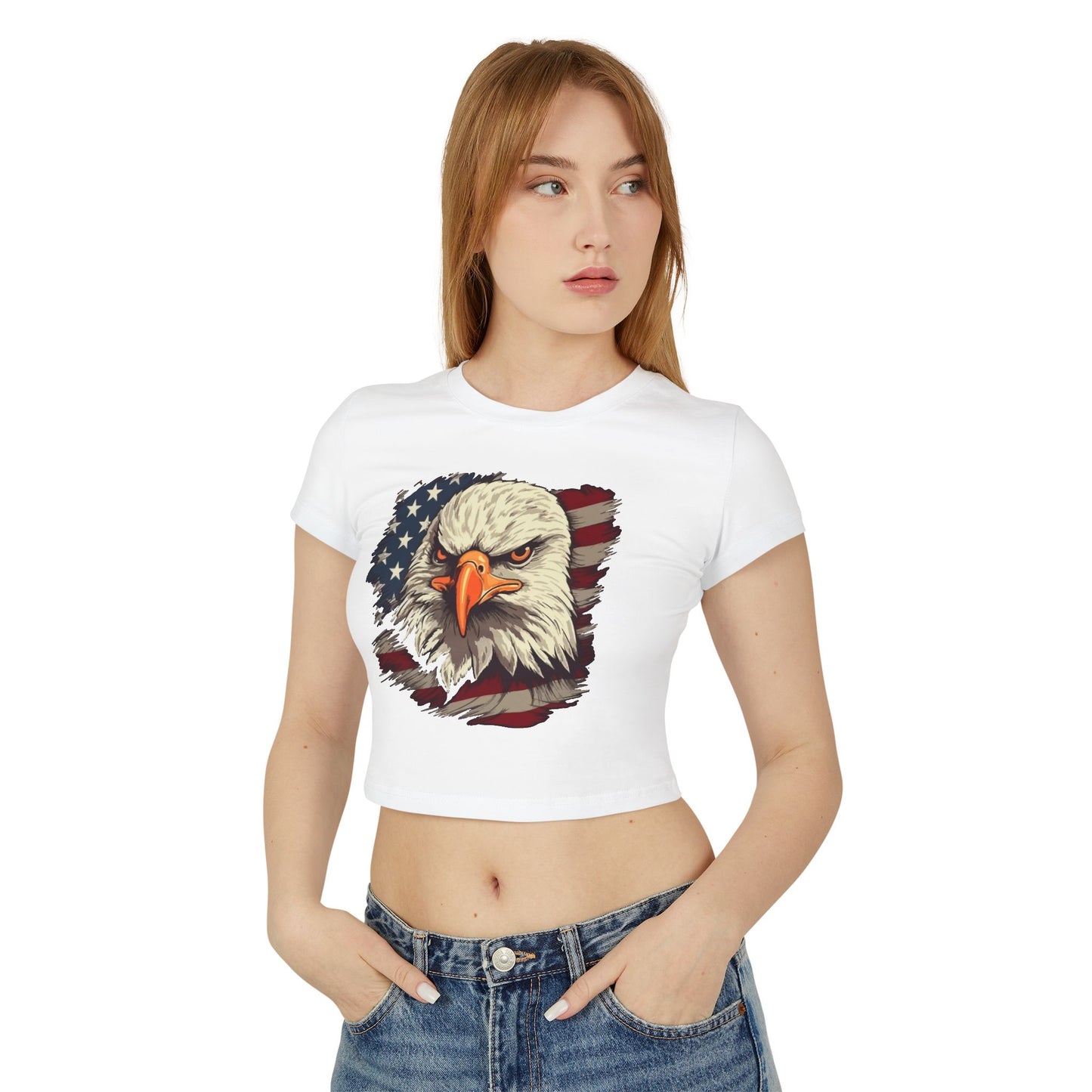 Princess Grace Patriotic Women's Baby Tee Fierce Eagle & USA Design