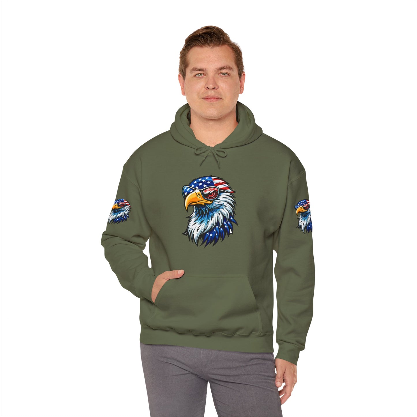 Princess Grace Patriotic Eagle Hoodie Unisex Heavy Blend Sweatshirt with USA Flag Design