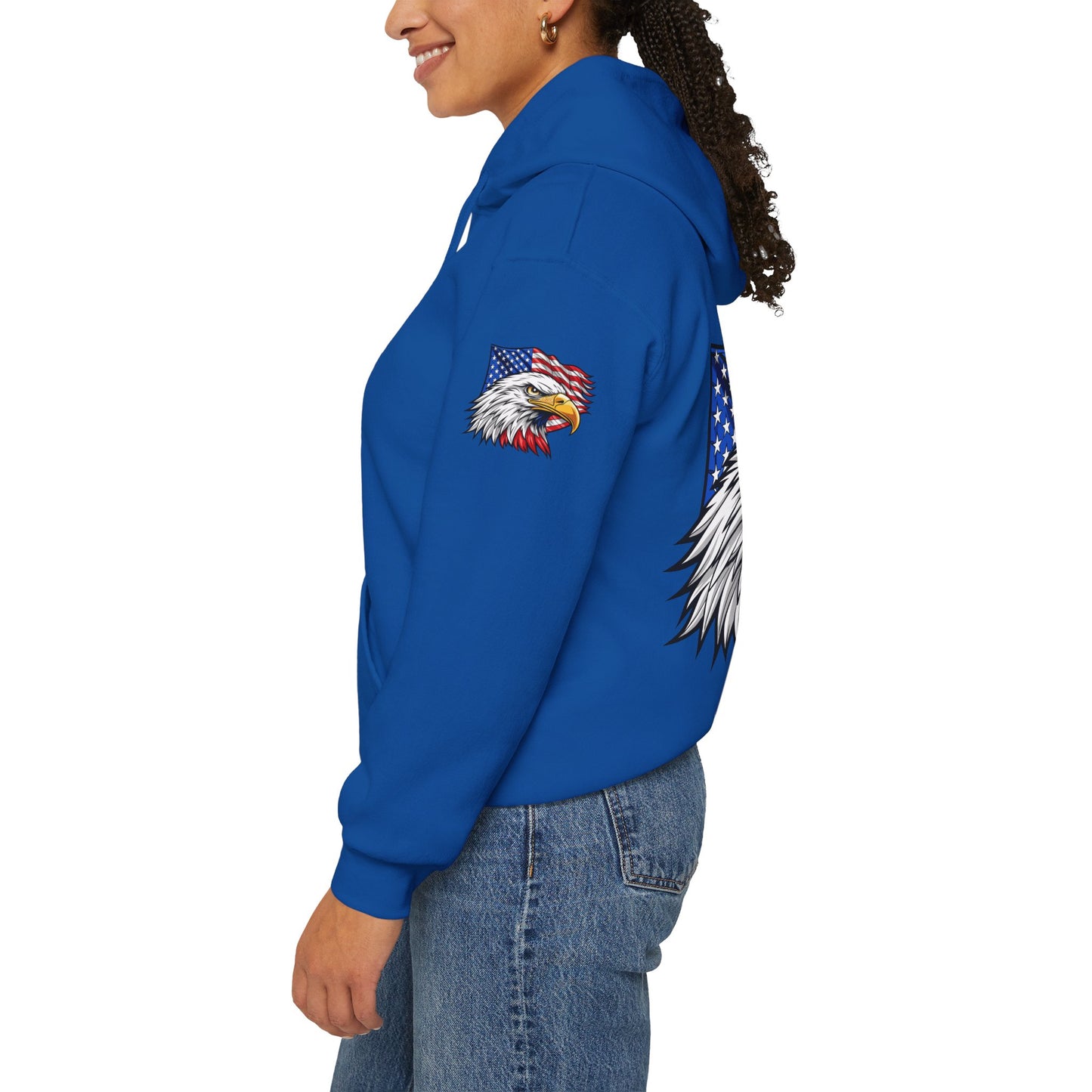 Princess Grace Patriotic Eagle Hoodie Unisex Heavy Blend Sweatshirt with American Flag Design