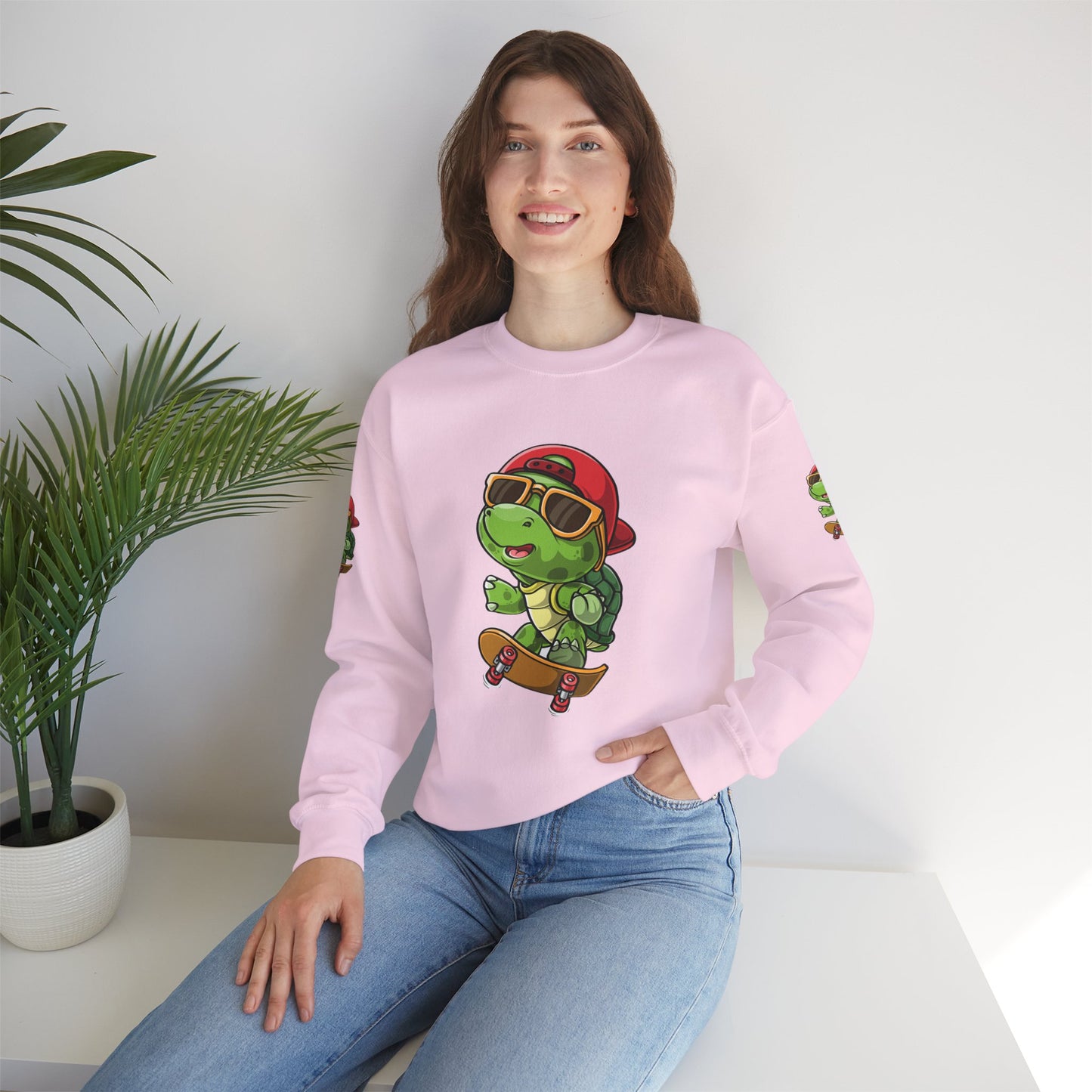 Princess Grace Cool Turtle Skateboarding Crewneck Sweatshirt for Kids and Teens