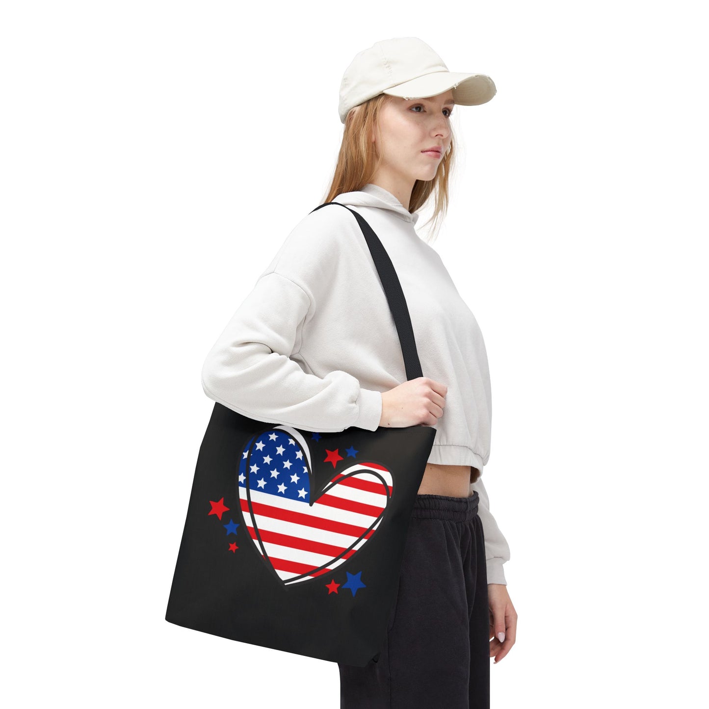 Princess Grace Patriotic Heart Tote Bag USA Flag Design for Holidays & Everyday Use