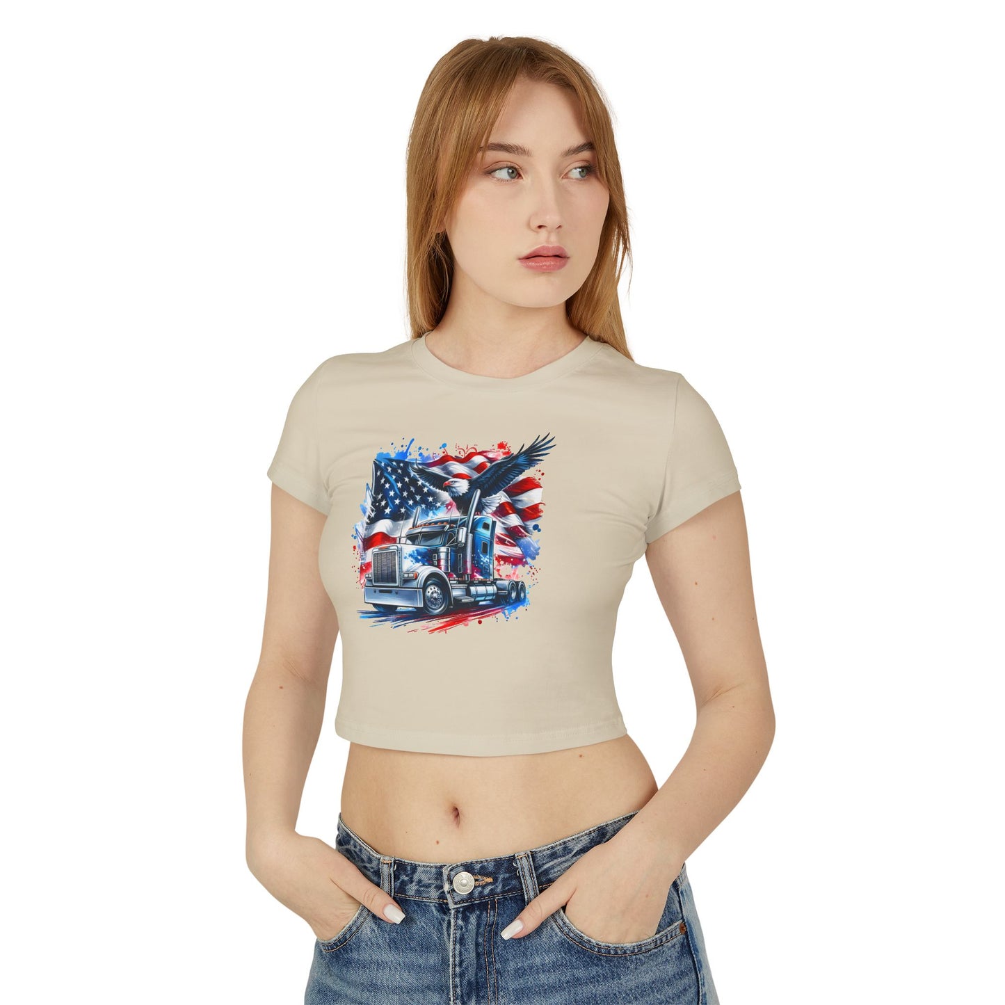 Princess Grace Patriotic Women's Baby Tee with Eagle & USA Design