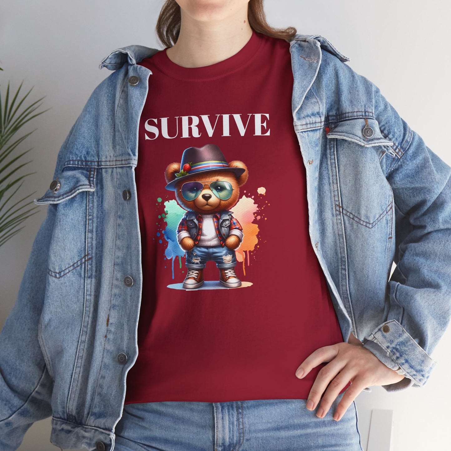 Princess Grace Survive Bear Unisex Heavy Cotton Tee Casual Graphic T-Shirt for Fun and Adventure Lovers