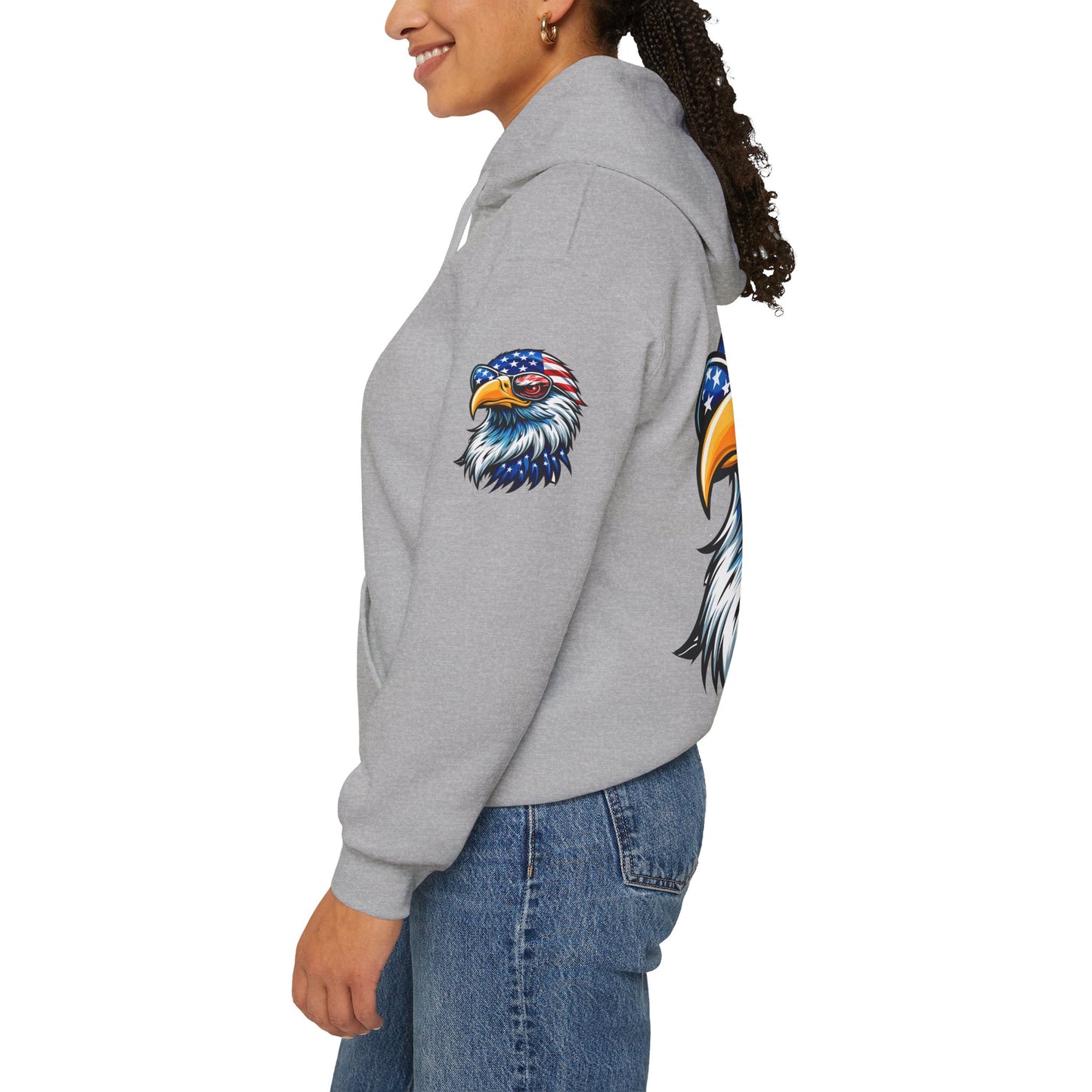 Princess Grace Patriotic Eagle Hoodie Unisex Heavy Blend Sweatshirt with USA Flag Design