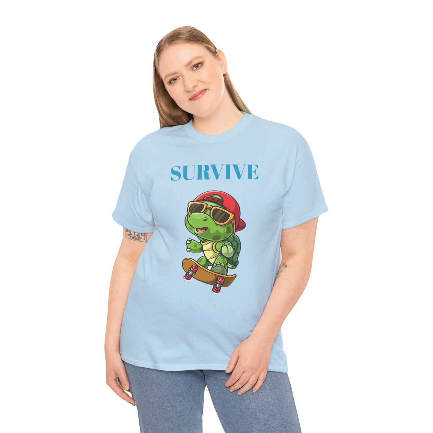 Princess Grace Cool Skateboarding Turtle Tee "Survive" Unisex Cotton T-Shirt for Fun Lovers