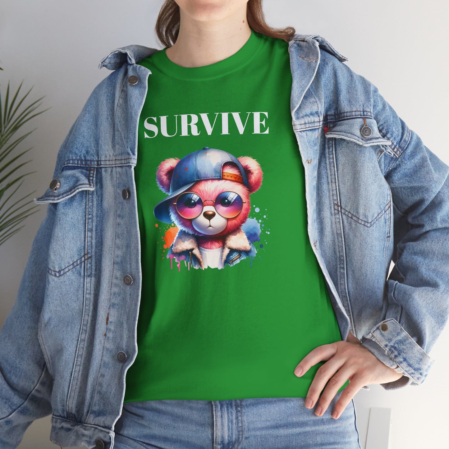 Princess Grace Survive Bear Graphic Unisex Heavy Cotton Tee Trendy and Fun Fashion for All Occasions