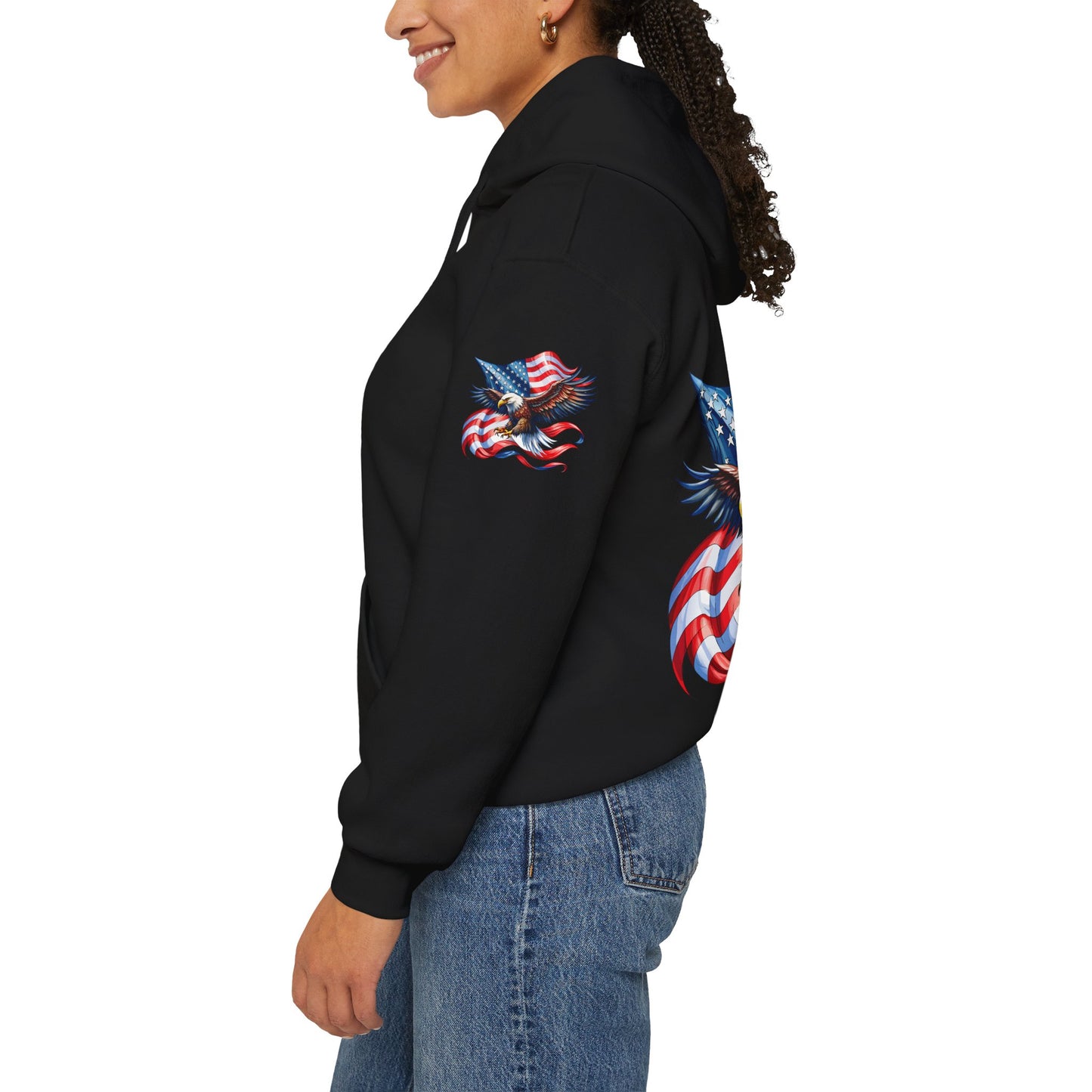Princess Grace Patriotic Eagle Hoodie Unisex Heavy Blend Sweatshirt with American Flag Design