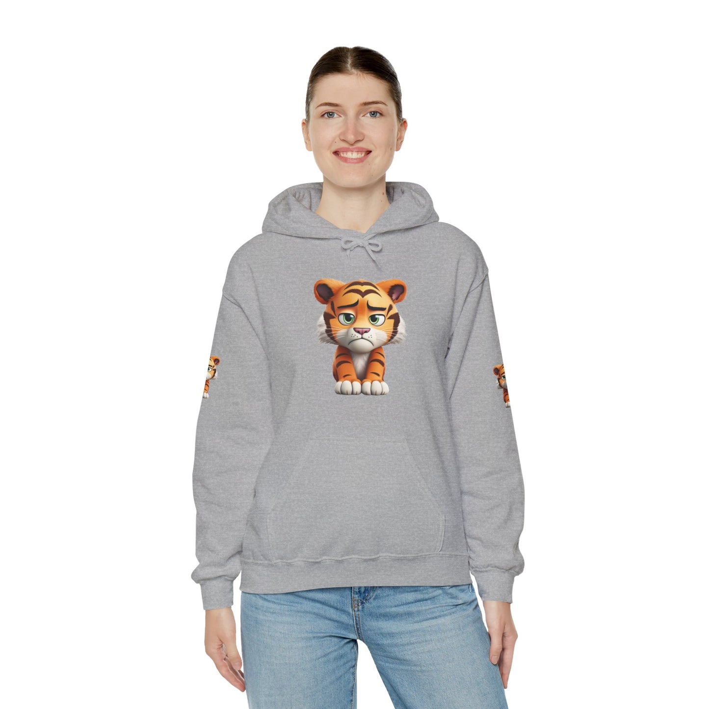 Princess Grace Playful Tiger Graphic Hoodie Unisex Heavy Blend Sweatshirt for Kids and Adults