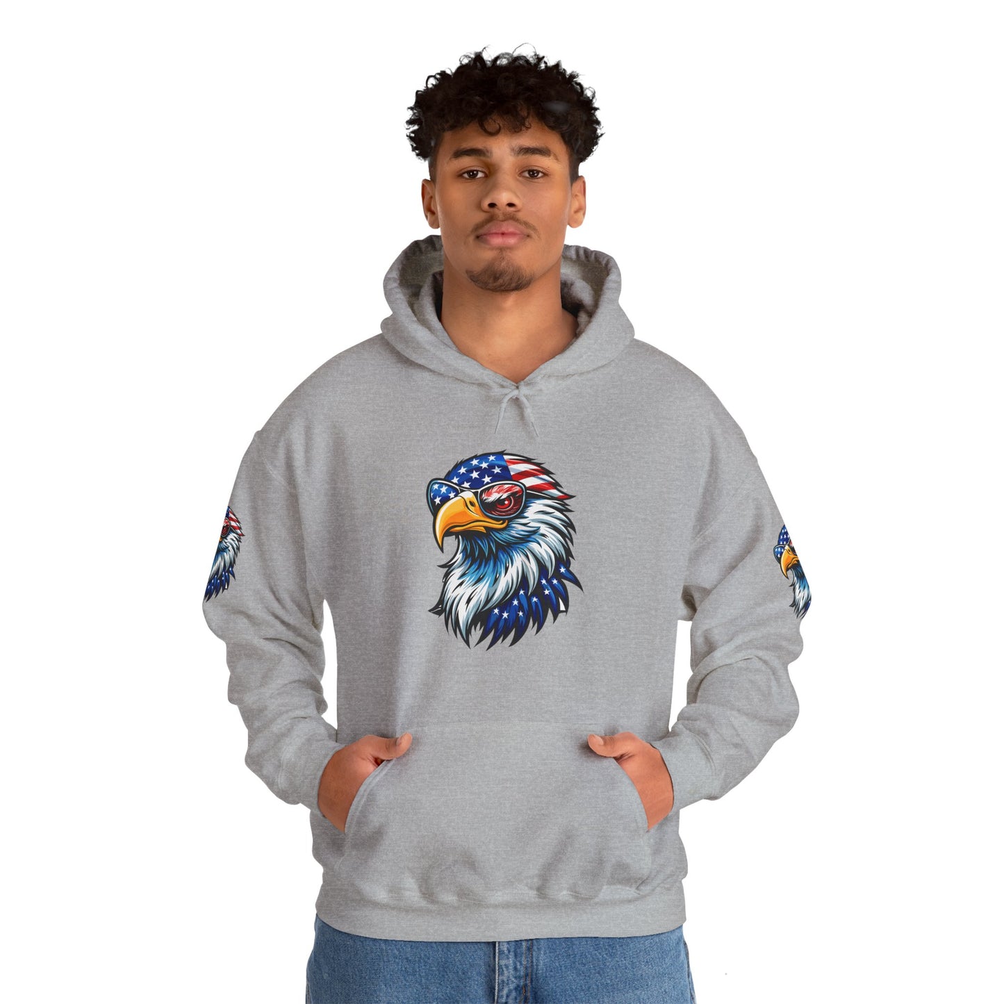 Princess Grace Patriotic Eagle Hoodie Unisex Heavy Blend Sweatshirt with USA Flag Design