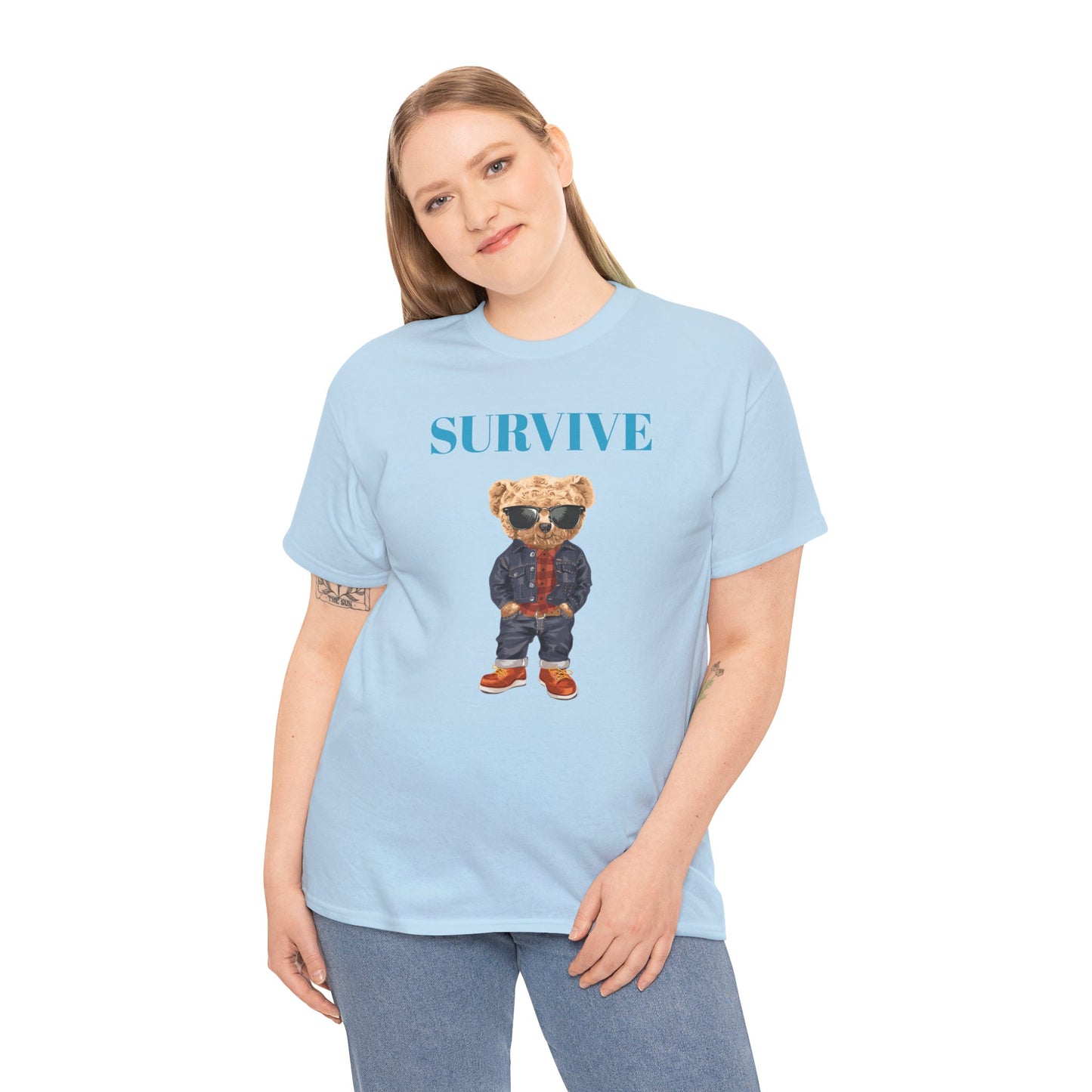 Princess Grace Cool Bear Graphic Tee 'SURVIVE' Unisex Heavy Cotton Shirt
