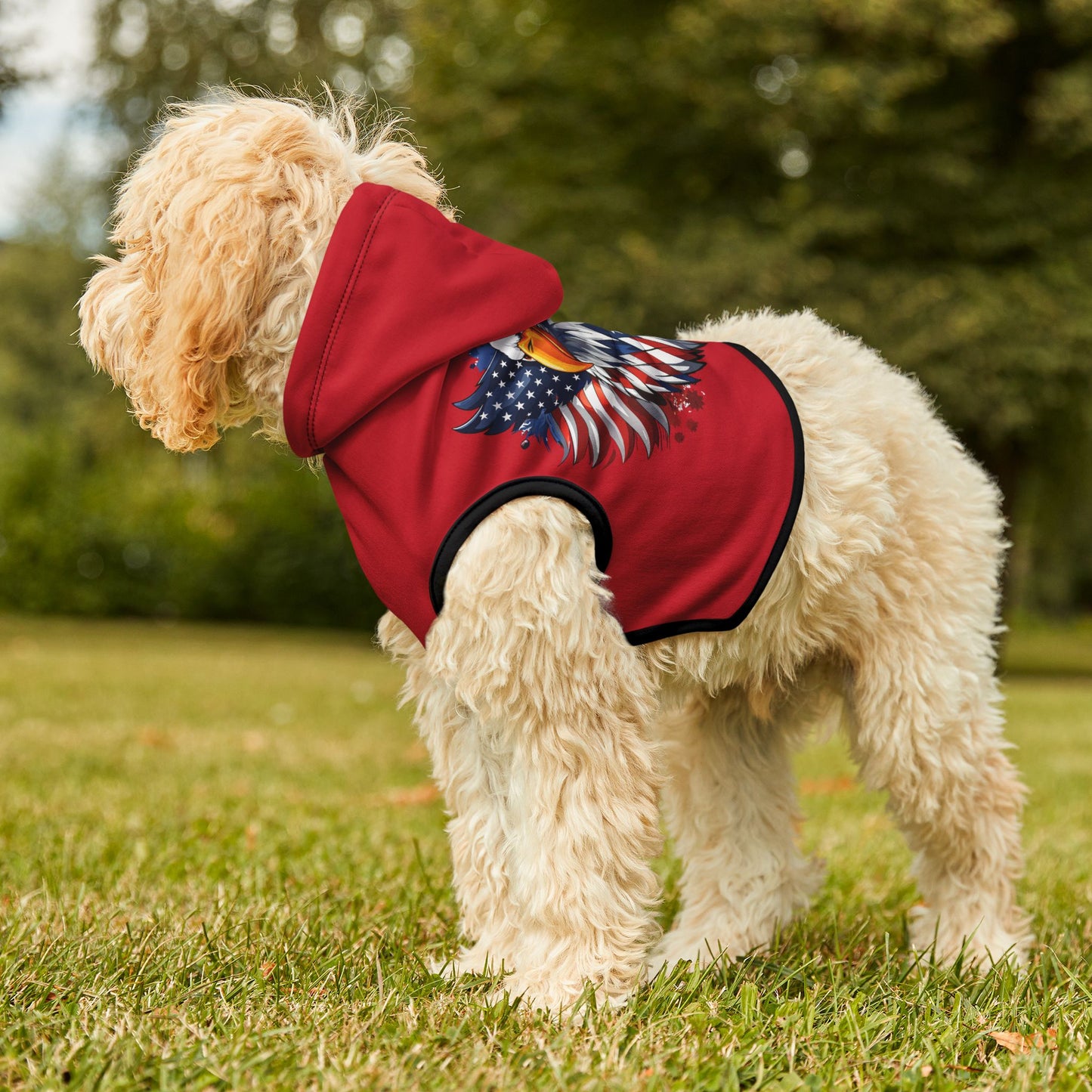 Princes Grace Patriotic Eagle Pet Hoodie Perfect for National Holidays and Celebrations
