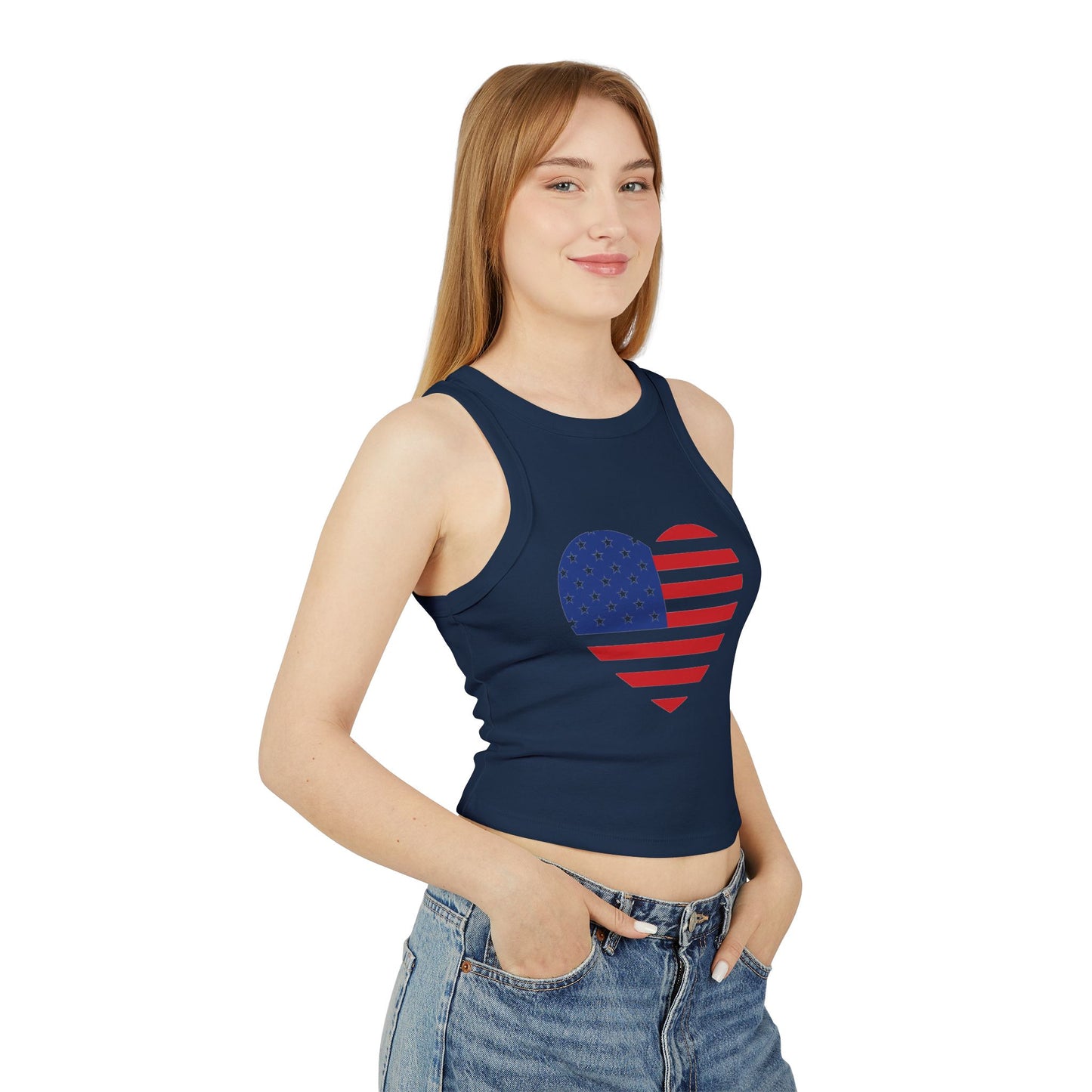 Princess Grace Patriotic Women's USA Flag Racer Tank Top