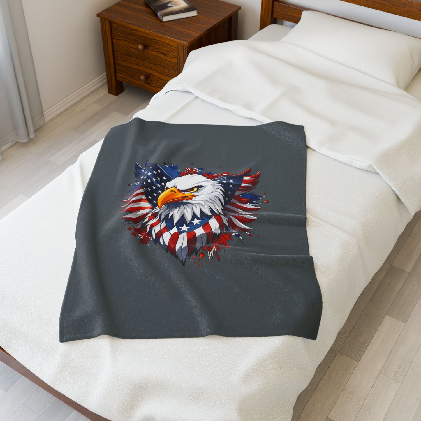 Princess Grace Patriotic Eagle Velveteen Plush Blanket Soft Throw for Independence Day Veterans Day, and All American Decor