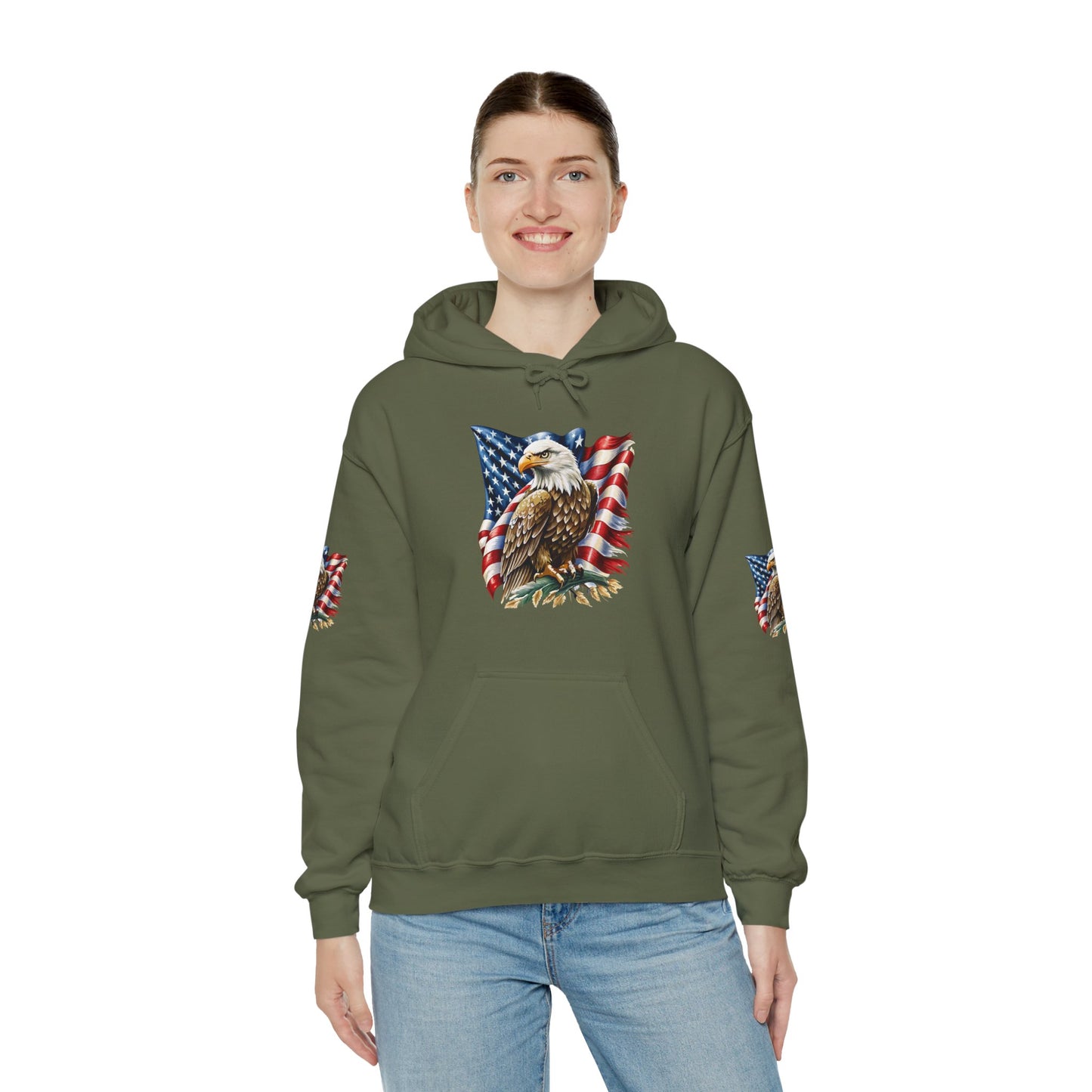 Princess Grace Patriotic Eagle Hooded Sweatshirt Unisex Heavy Blend Perfect for Memorial Day & Independence Day