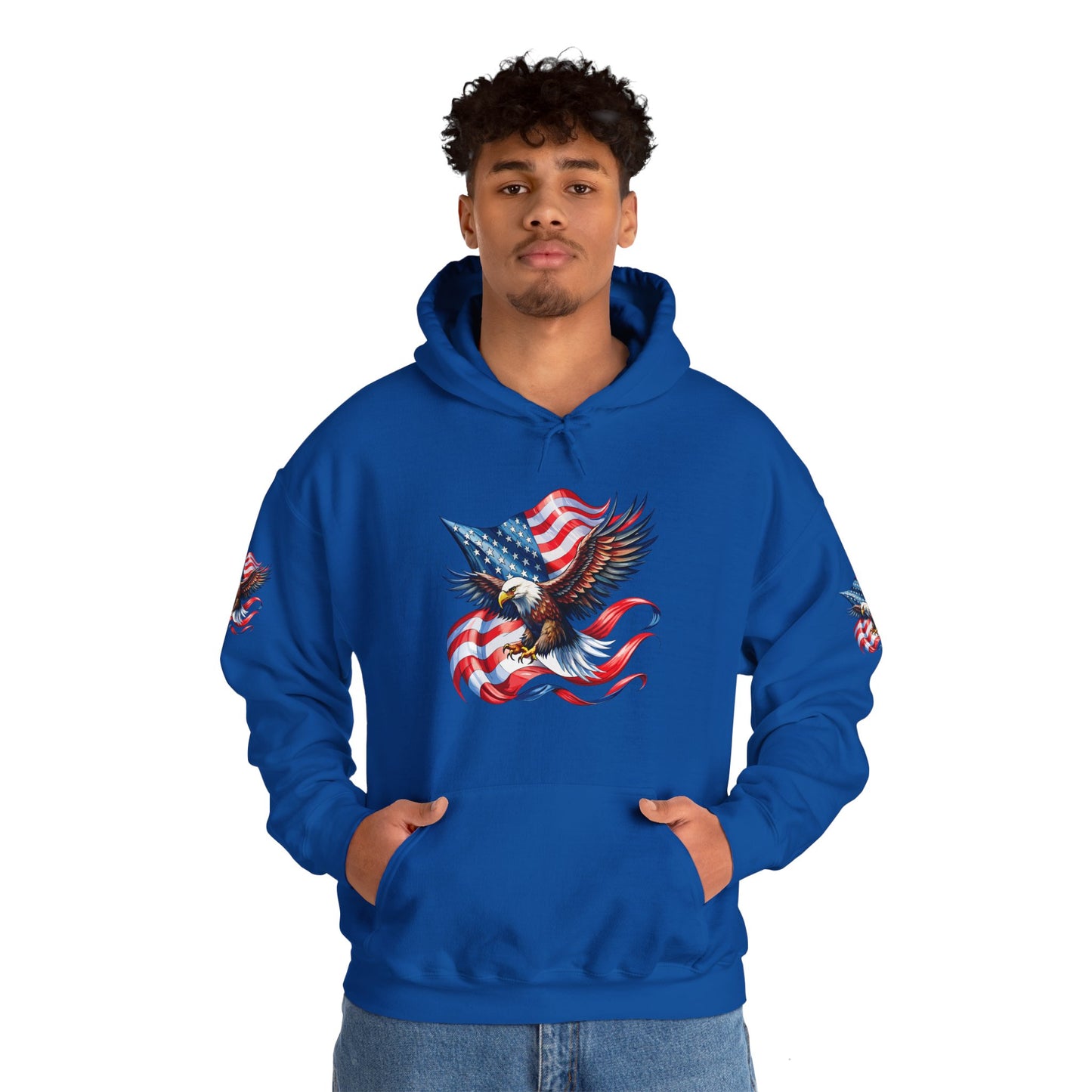 Princess Grace Patriotic Eagle Hoodie Unisex Heavy Blend Sweatshirt with American Flag Design