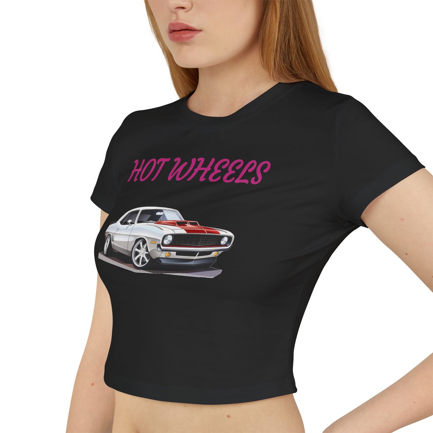 Princess Grace Hot Wheels Women's Baby Tee Vintage Car Graphic Tee for Car Enthusiasts