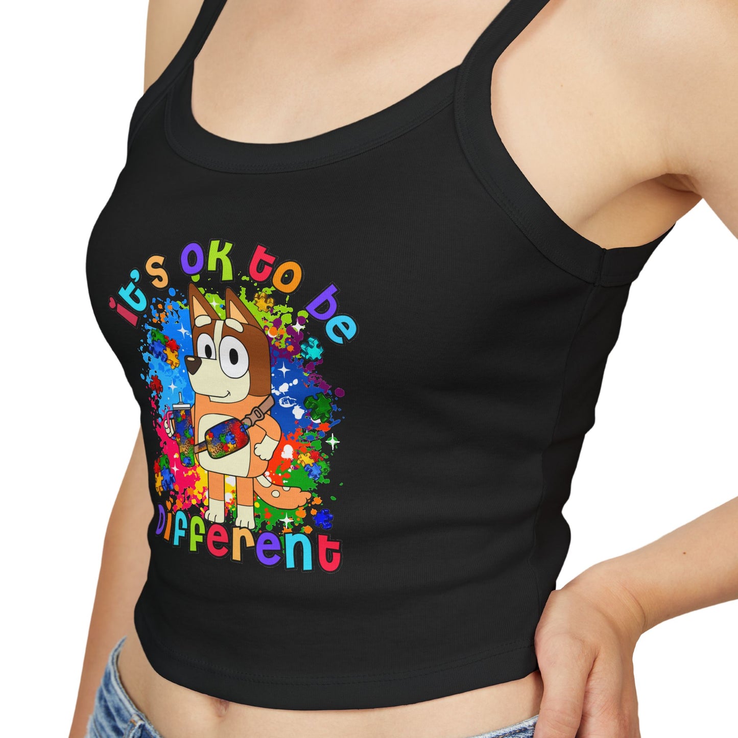 Princess Grace Bluey Colorful Spaghetti Strap Tank Top ‘It's OK to Be Different’