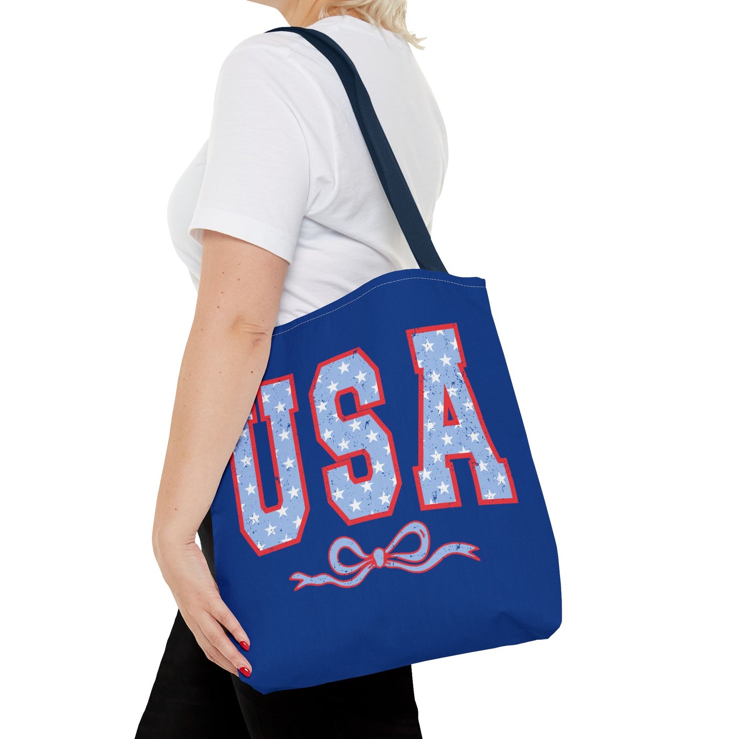 Princess Grace Patriotic USA Tote Bag Stylish Blue Star Design for Holidays & Everyday Use