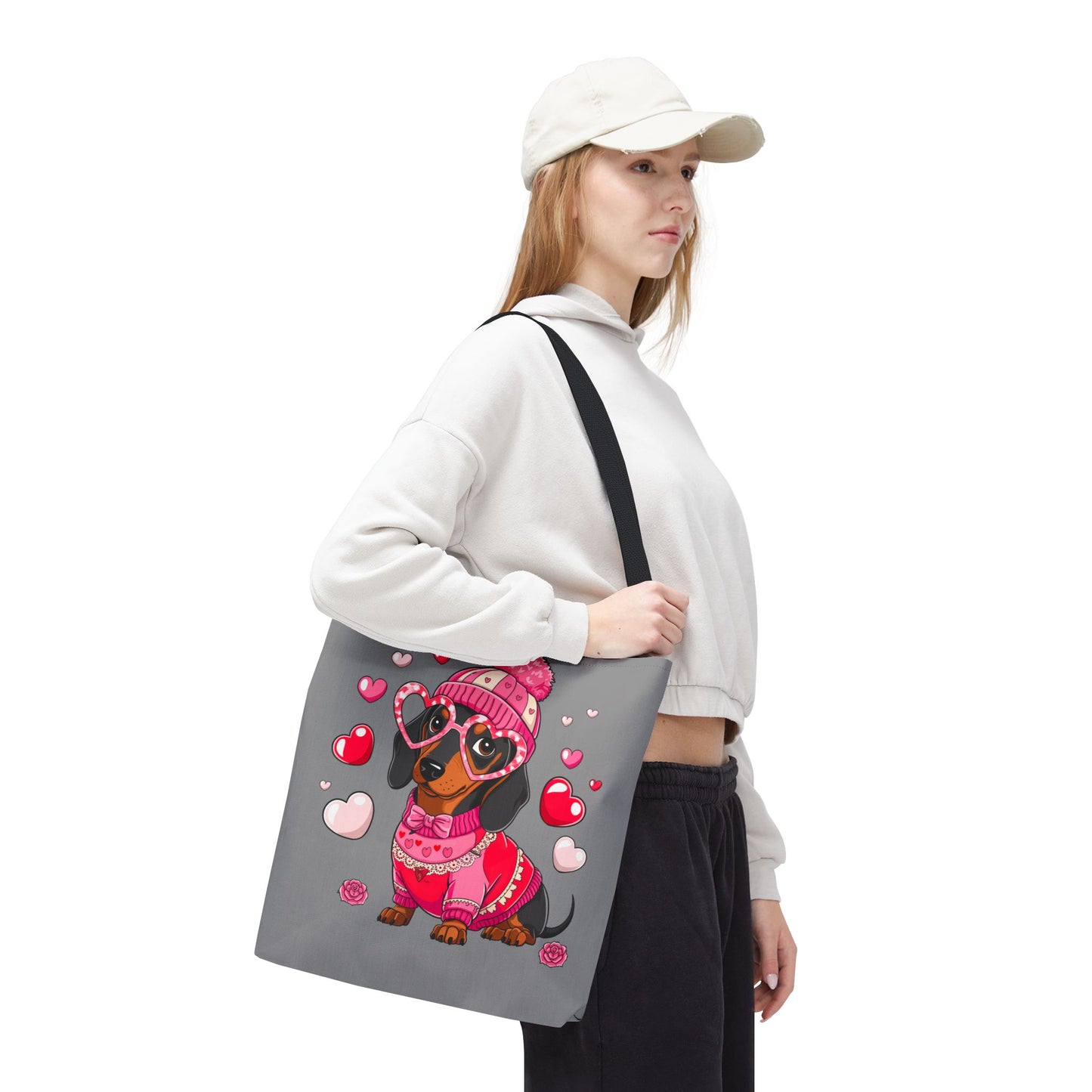 Princess Grace Cute Dog Lover Tote Bag Adorable Dachshund with Hearts