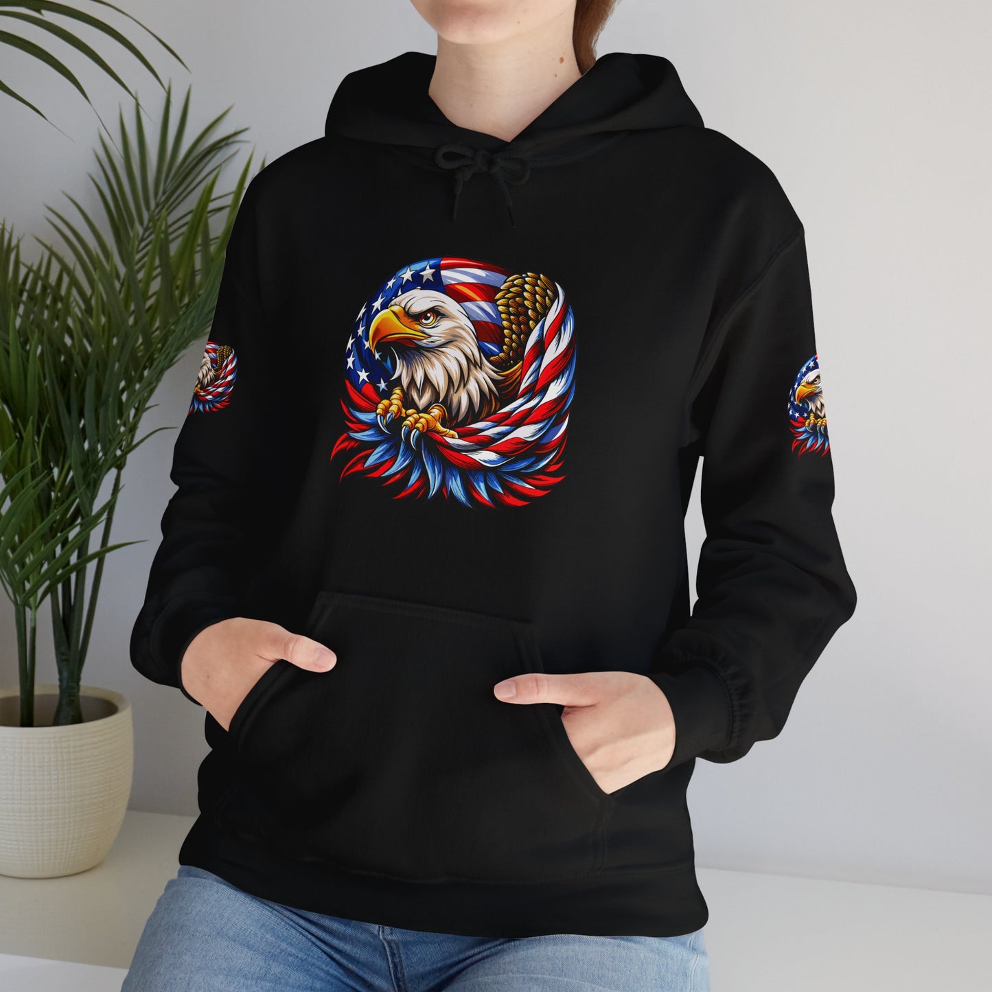 Princess Grace Patriotic Eagle Hoodie Unisex Heavy Blend Sweatshirt with American Flag Design