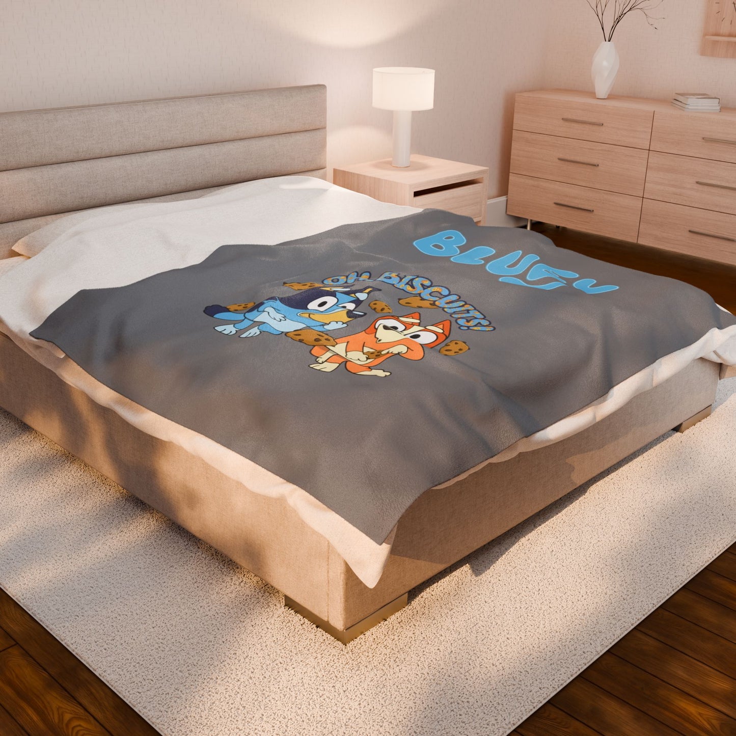 Princess Grace Bluey Oh Biscuits! Velveteen Plush Blanket Cozy Cartoon Lounging