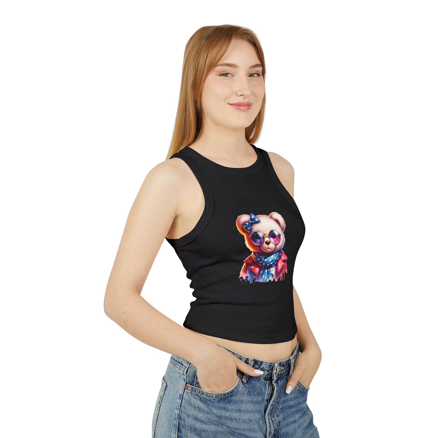 Princess Grace Cute Bear Graphic Racer Tank Top for Women