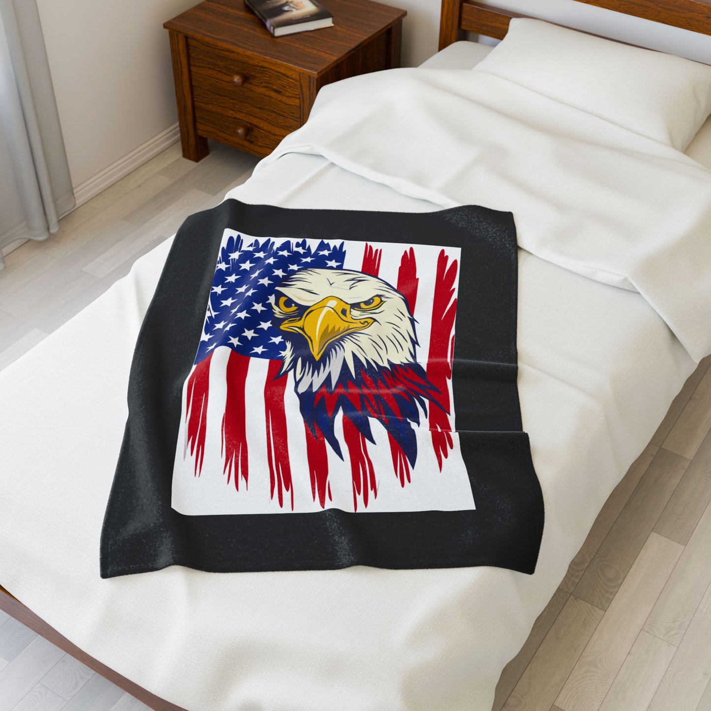 Princess Grace  Patriotic Eagle Velveteen Plush Blanket  Cozy USA Flag Throw
