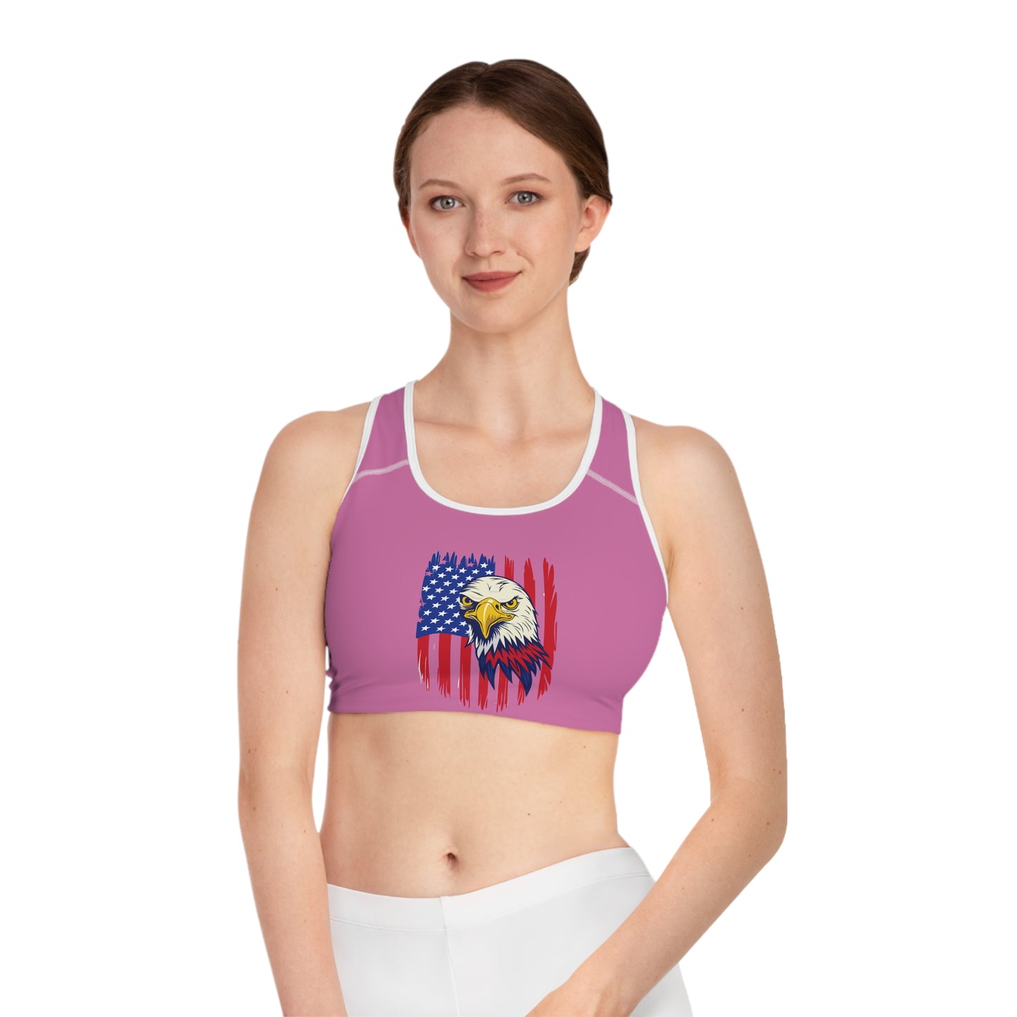 Princess Grace Patriotic Eagle Sports Bra USA Flag Design for Active Lifestyle