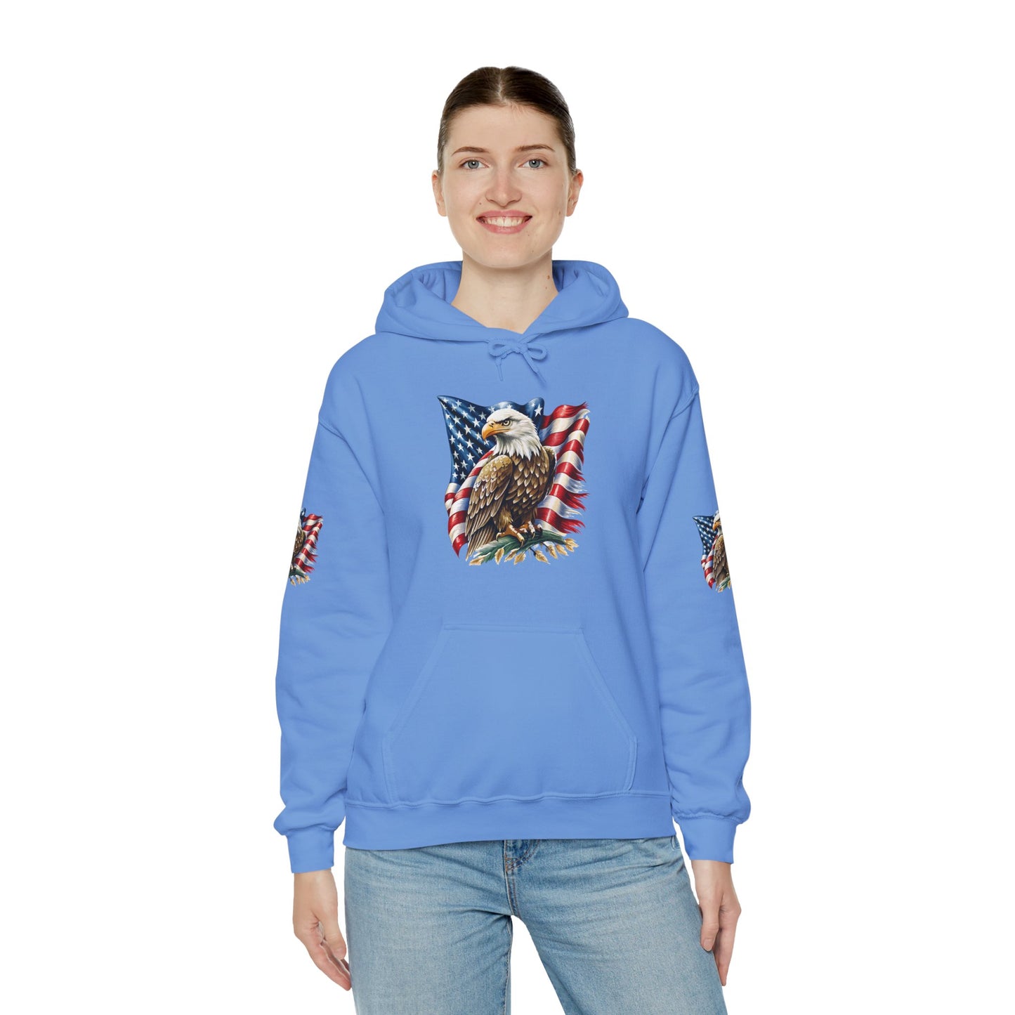 Princess Grace Patriotic Eagle Hooded Sweatshirt Unisex Heavy Blend Perfect for Memorial Day & Independence Day