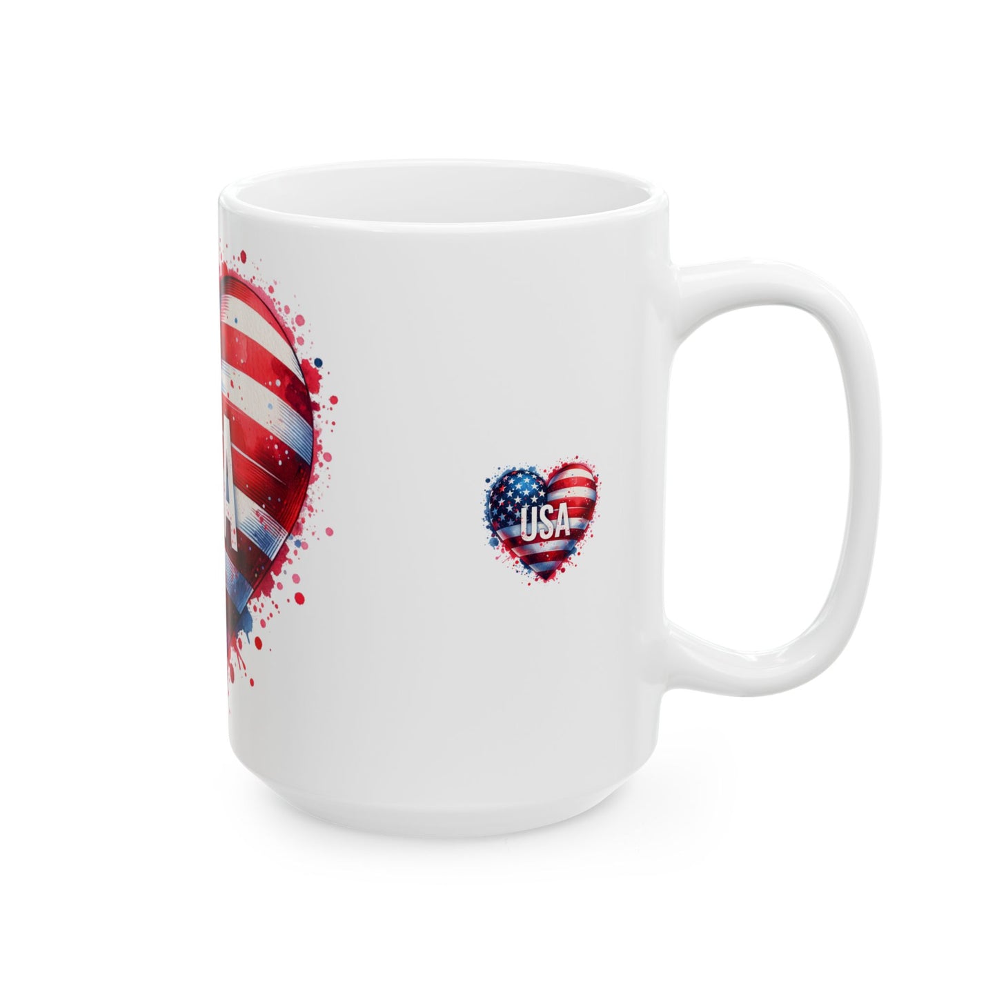 Princess Grace USA Heart Ceramic Mug 11oz & 15oz Patriot Gift for Independence Day & Everyday Use