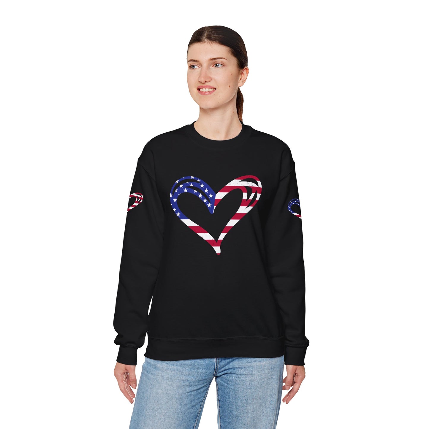 Princess Grace Patriotic Heart Sweatshirt Unisex Heavy Blend Crewneck with Candy Cane Design