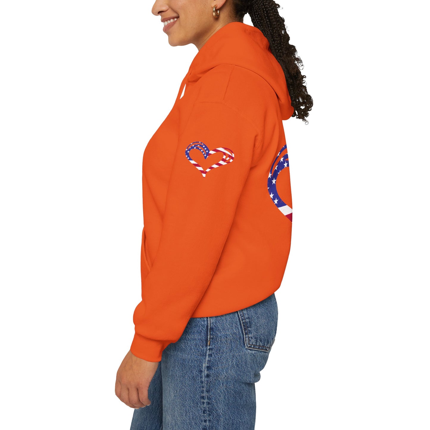 Princess Grace Patriotic Heart Unisex Hoodie Comfortable Heavy Blend Sweatshirt for Independence Day and Everyday Wear